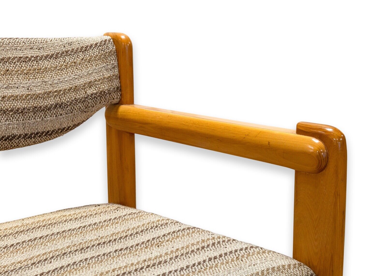 Thonet Solid Elm Armchair with Brown Striped Upholstery Fabric - Ralph Rye Inspired Design for Modern Living Room, Dining Room & Office Spaces