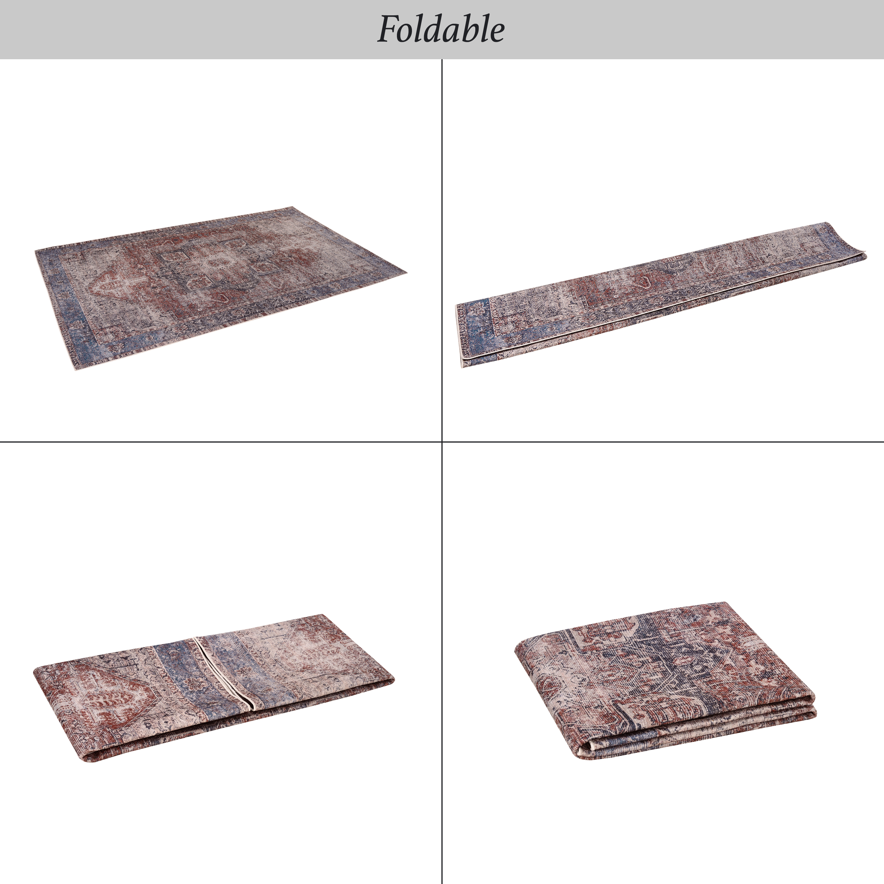 DTY Signature 5x8 Washable Low Pile Area Rugs - Non Slip, Non Shedding, Foldable - Kid & Pet Friendly Living Room, Bedroom, Kitchen Rug (Burgundy/Blue, 5'x8') - Perfect for Cozy Home Decor and High Traffic Areas