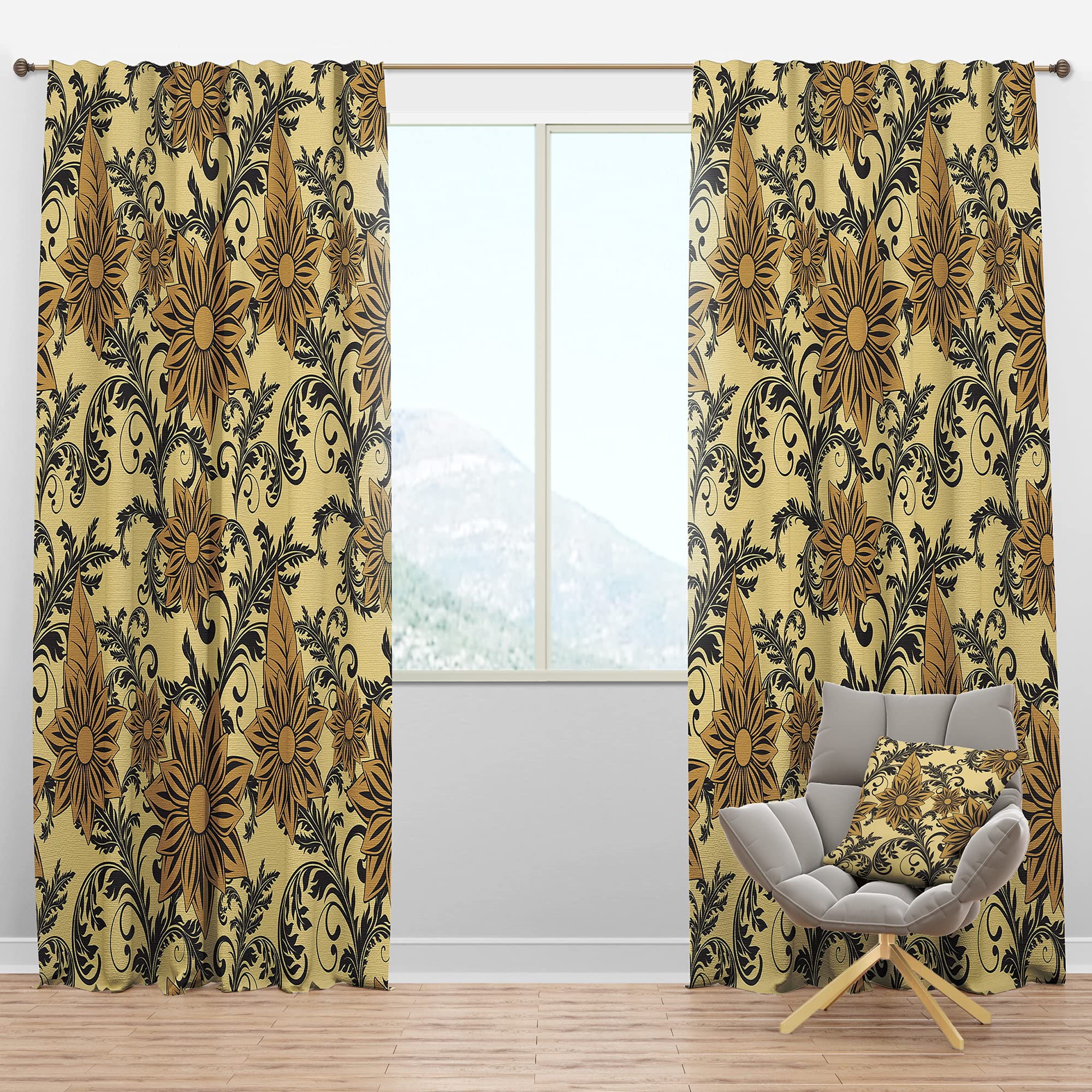 DesignQ Blackout Curtains Floral Print - Thermal Insulated Room Darkening Drapes for Bedroom & Living Room - Single Panel 52x120 Inches - Perfect for Home Theater, Nursery & Light Sleepers