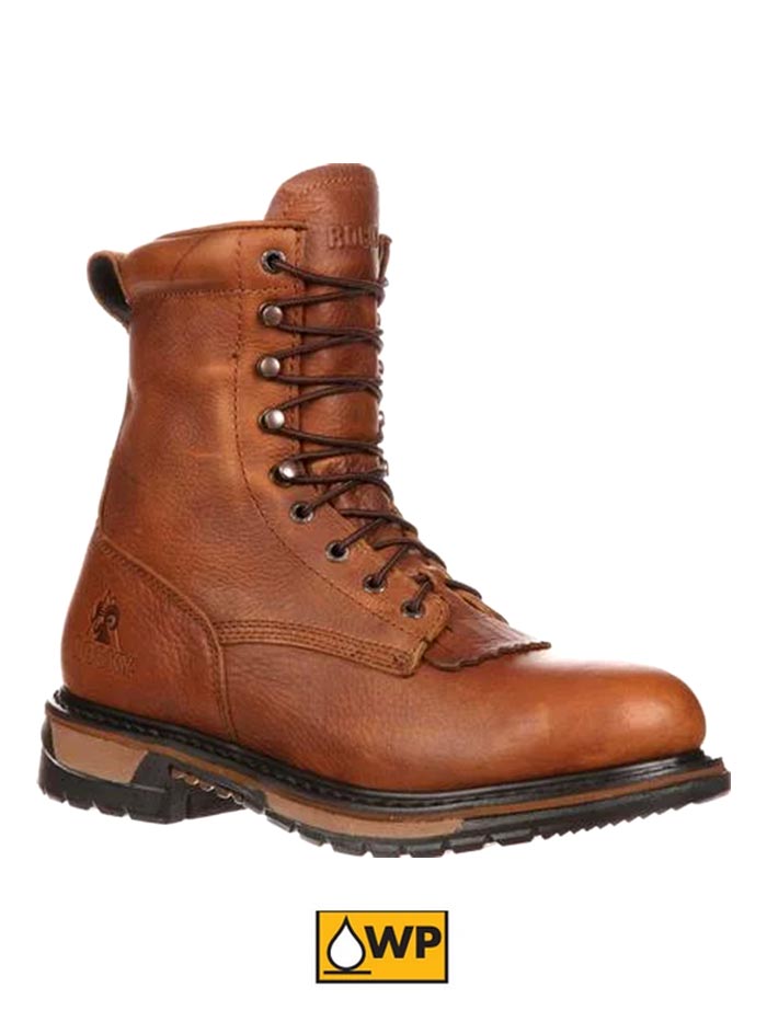 Rocky Men's Original Ride Lacer Waterproof Work Boots - Tan Pitstop - Durable Outdoor Hiking & Construction Boots for All-Day Comfort