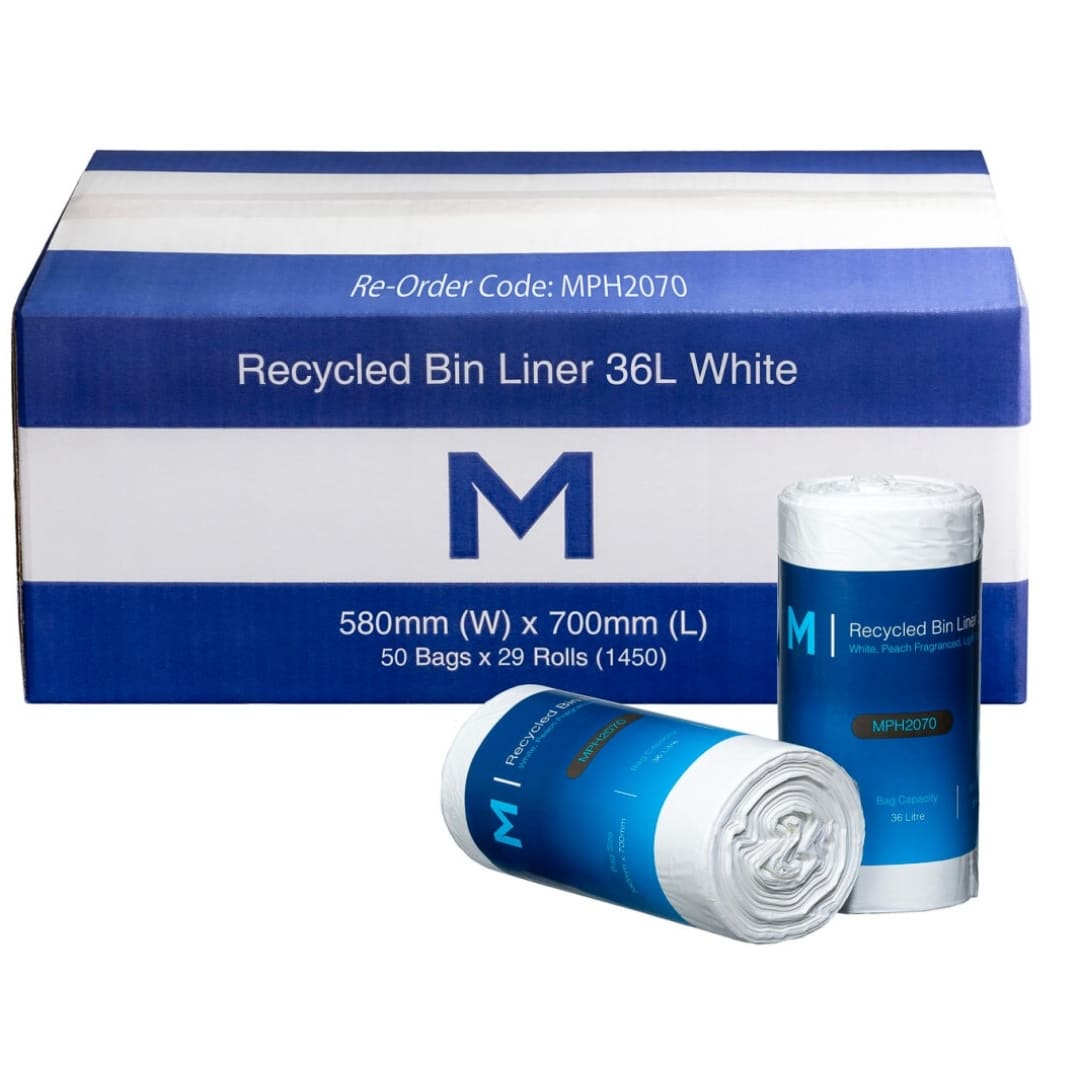 Eco-Friendly POR Recycled Trash Bags 36L (580mm x 700mm) - 1450 Bags per Box | Heavy-Duty White Garbage Bags for Kitchen, Office & Commercial Use