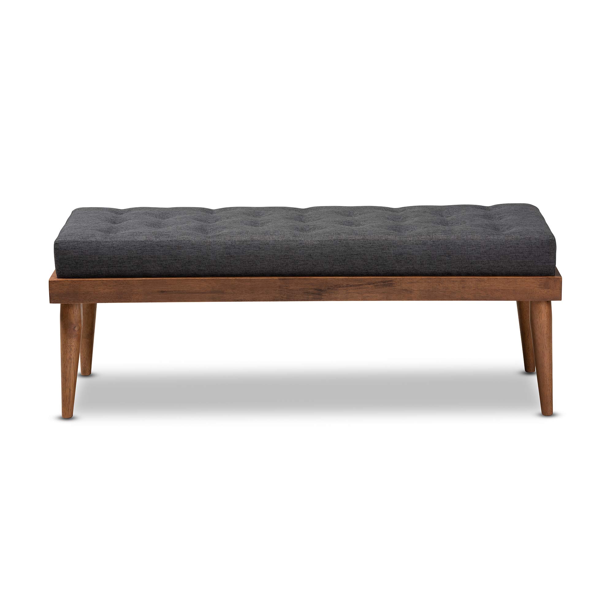 Baxton Studio Modern Wooden Bench with Upholstered Seat - Charcoal Fabric & Walnut Finish - Perfect for Entryway, Bedroom, or Living Room Seating