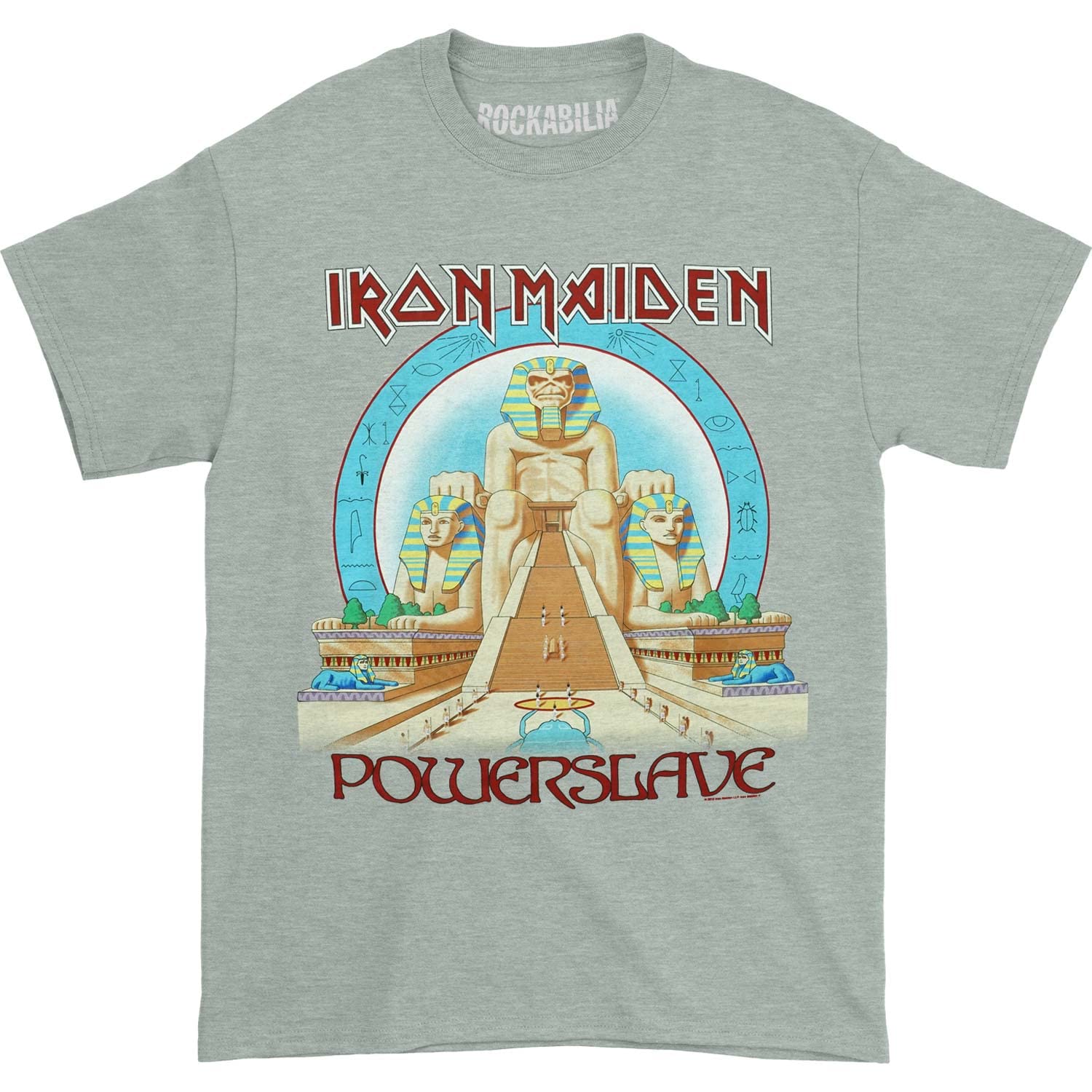 Men's Iron Maiden Powerslave Egypt Graphic T-Shirt - Vintage Band Tee in Heather Gray - Perfect for Concerts, Gifts & Rock Music Fans