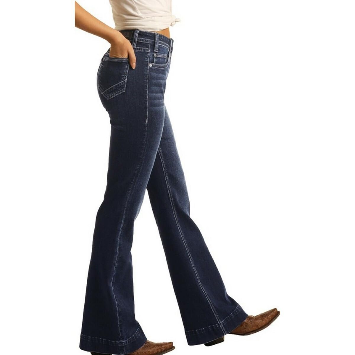 Vintage High Rise Rock & Roll Denim Jeans for Women - Dark Wash Retro Style (W8H4165) | Perfect for Concerts, Casual Outings & Everyday Wear