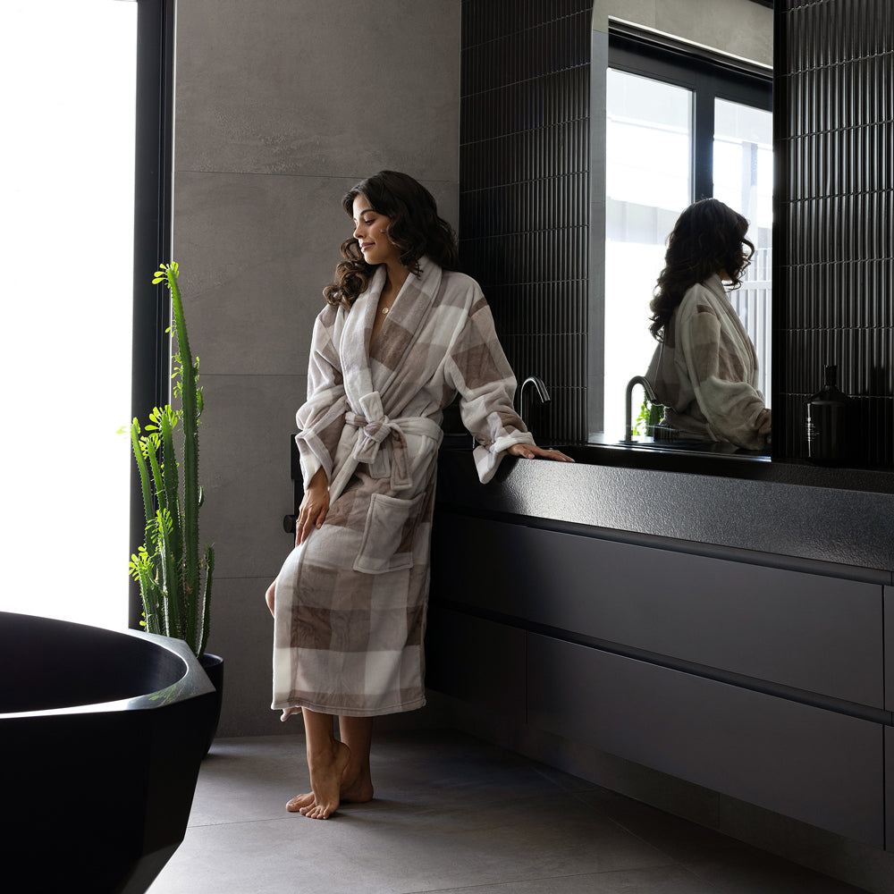 Charlie Ultraplush Nougat Bathrobe for Women & Men - Soft Luxury Terry Cloth Robe with Pockets, Medium/Large - Perfect for Spa, Lounge & After Shower Comfort