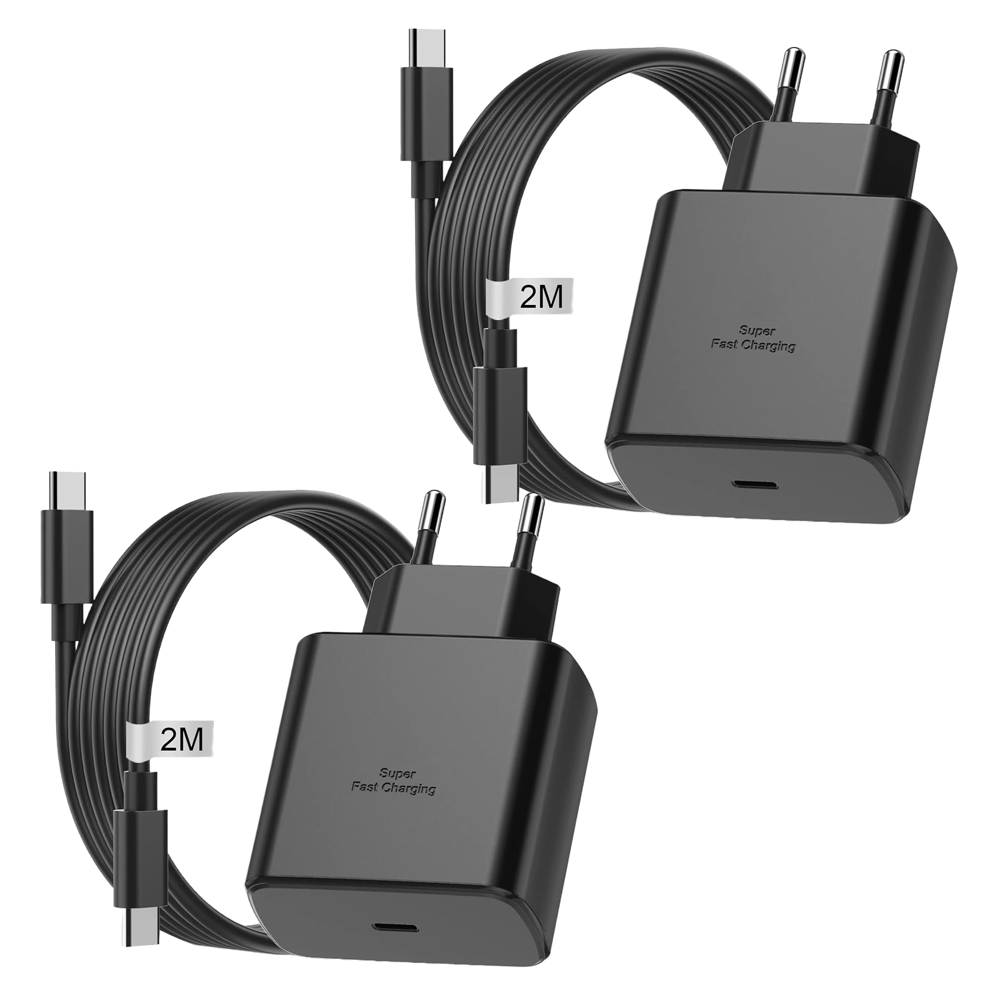 **45W Super Fast GaN USB C Charger with 2M Cable & Wall Adapter - Compatible with Samsung Galaxy S24/S23/S22/S21/S20 Ultra, Note 20/10/9/8, iPhone 15, iPad - 2 Pack - Perfect for Home, Office & Travel**