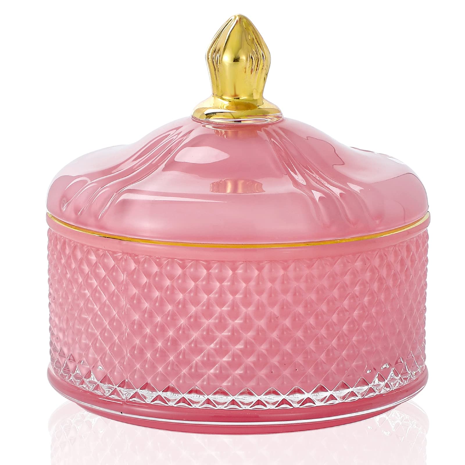 Crystal Glass Jewelry Jar with Diamond Facets - Airtight Lid for Candy, Sugar, Spice Storage - Elegant Kitchen & Bathroom Organizer - Perfect for Home Decor, Party Favors, and Gift Packaging