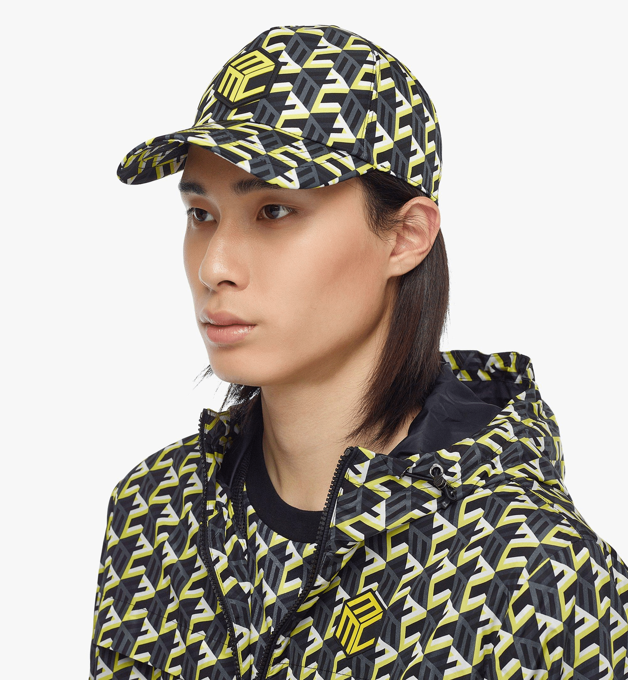 Eco-Friendly Cubic Monogram Print Cap - Recycled Nylon Unisex Baseball Hat for Men & Women - Perfect for Outdoor Activities, Sports, and Casual Wear