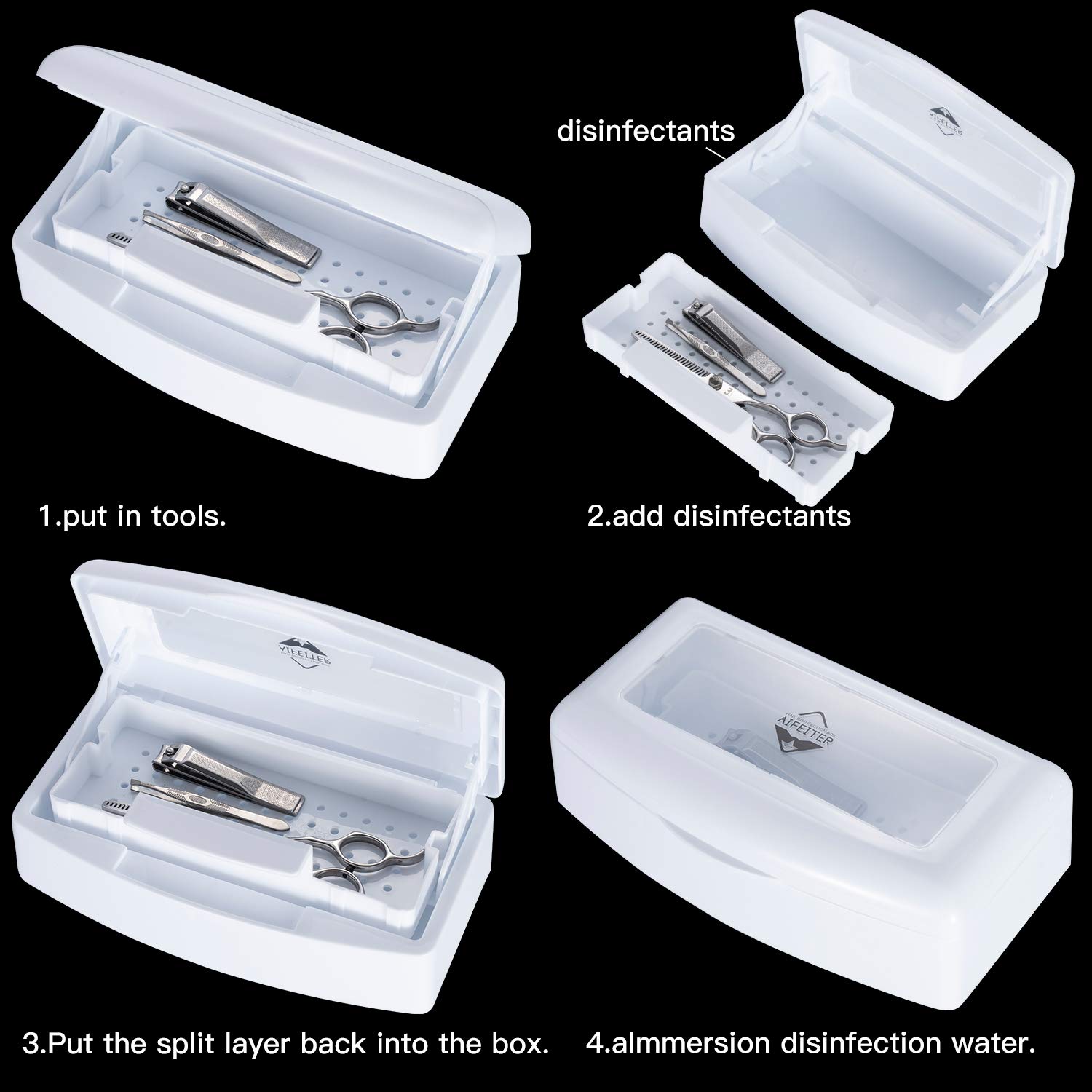 Sterilizing Tray for Tools - Plastic Sterilization Box with Clear Lid, Organizer for Nail, Tweezers, Manicure & Salon Equipment - Perfect for Hair Salons, Spas & Professional Use (White)