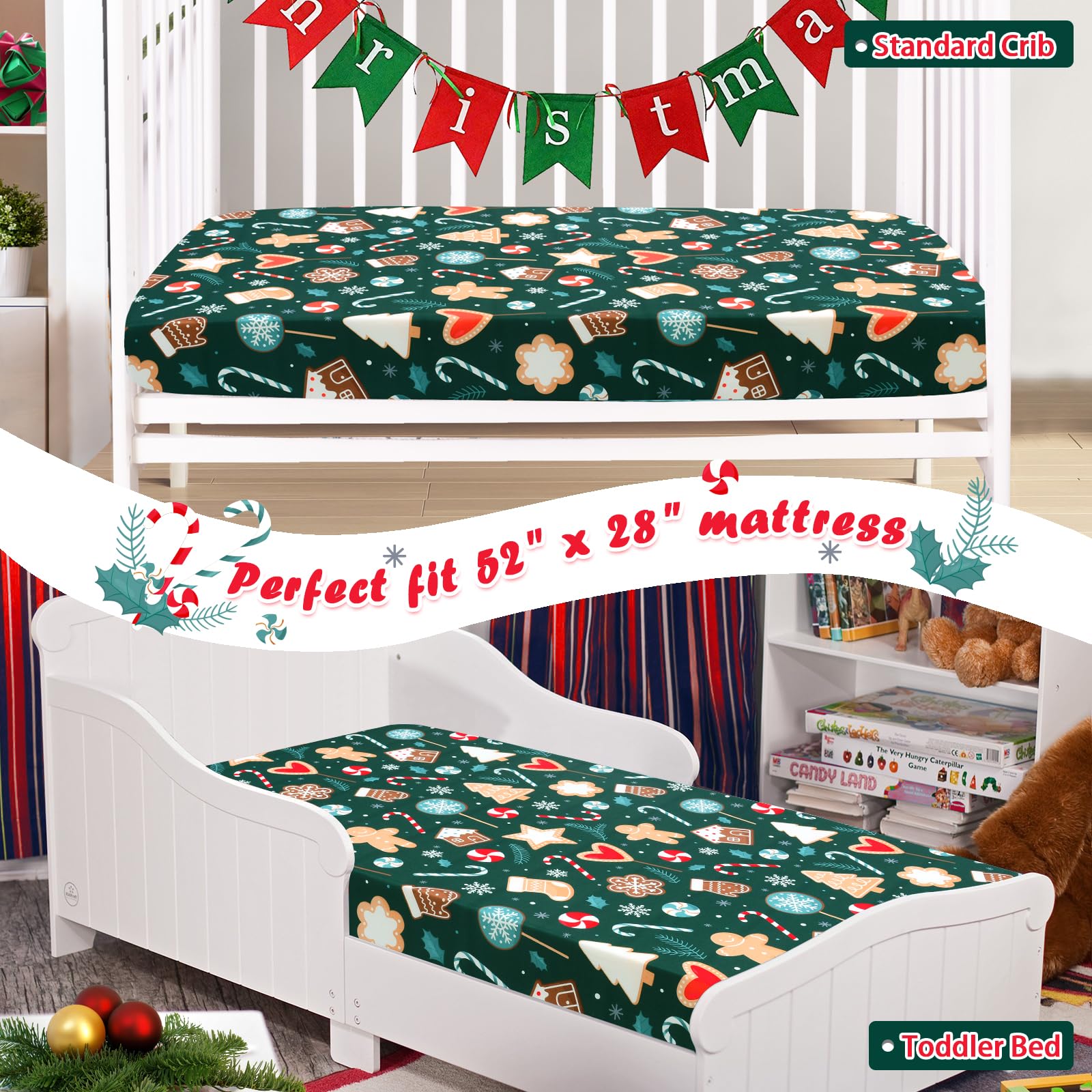 **JISEN Christmas Gingerbread Fitted Crib Sheet for Boys & Girls – Soft, Breathable Baby Crib Mattress Cover (52x28 Inch) – Perfect for Holiday Nursery Decor & Cozy Baby Sleep**