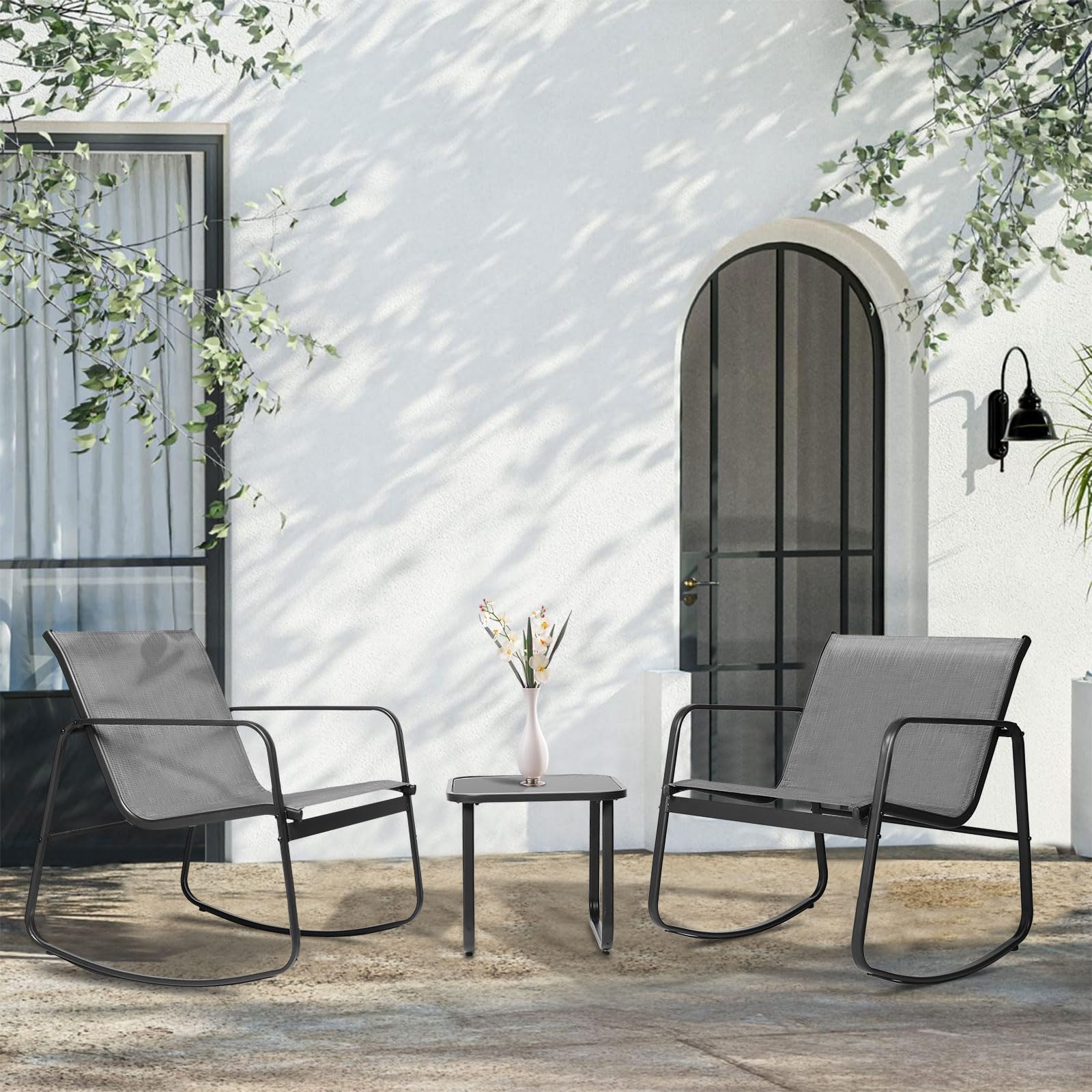 3-Piece Outdoor Patio Furniture Set - Modern Black Wicker Rattan Conversation Set with Coffee Table for Yard, Balcony, Bistro & Garden (Grey) - Perfect for Relaxing, Entertaining & Outdoor Dining