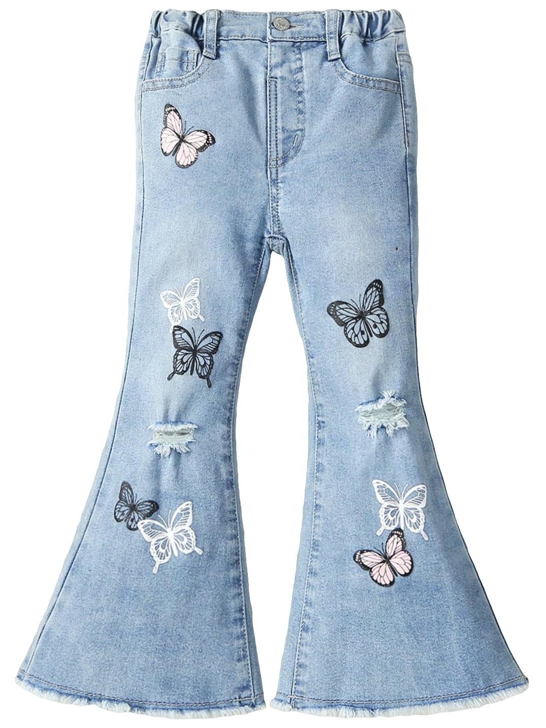 Floerns Girls' Butterfly Print High Waist Ripped Raw Hem Flare Leg Jeans - Trendy Denim Pants for Teens, Casual Outfits & School Wear