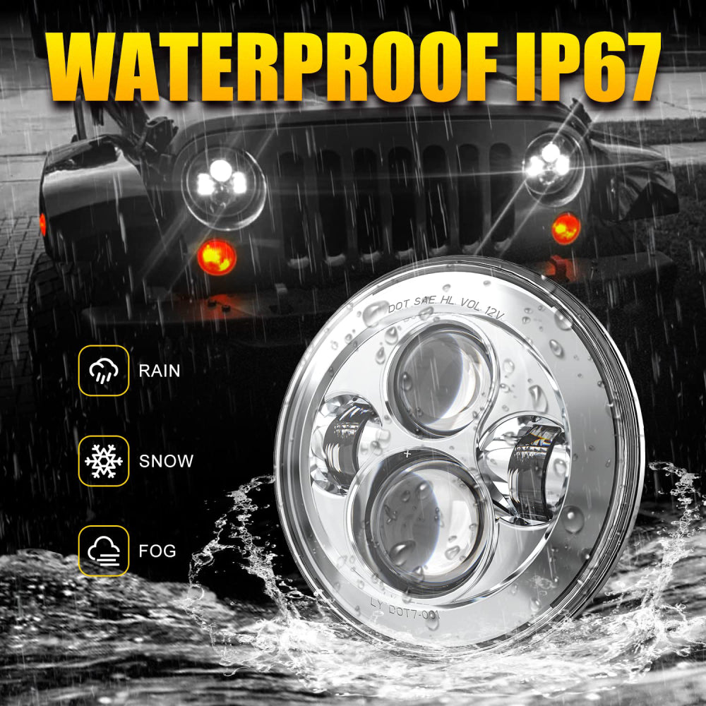 7 Inch Round LED Headlight Kit with EMC - Compatible with Jeep Wrangler JK/JKU/TJ/LJ/CJ, Hummer H1/H2, Chevy, Ford, GMC & More (Pair) - High-Performance Off-Road Lighting for Night Driving & Adventure