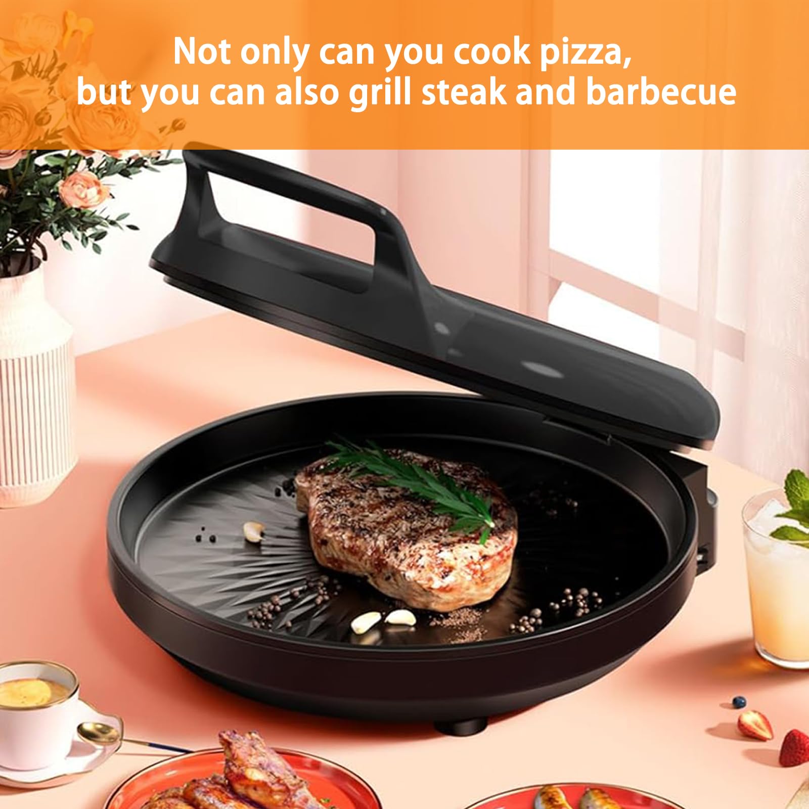 Electric Pizza Maker Oven - 12 Inch Portable Countertop Pizza Cooker, Stainless Steel Fast Cooking for Home & Indoor Use - Perfect for Family Pizza Nights, Parties & Quick Meals (Red)