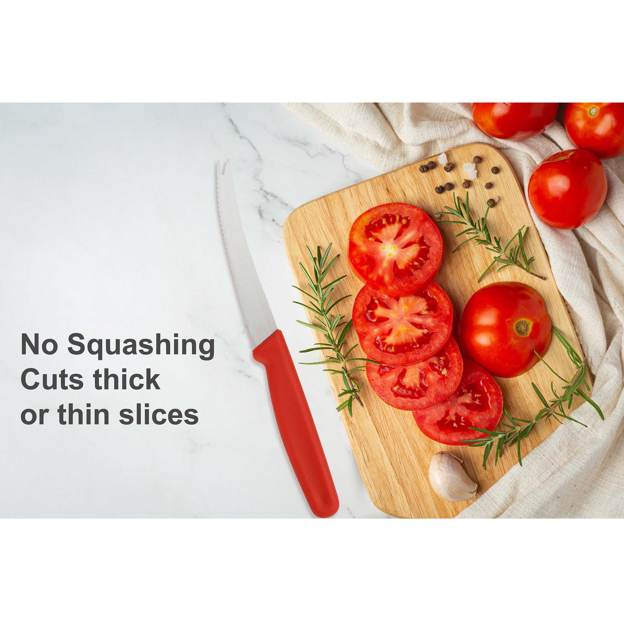 HIC Kitchen Serrated Tomato Knife - Sharp German Stainless Steel Blade for Slicing Tomatoes, Bread & Soft Fruits - Perfect for Home Cooking, Picnics & BBQ Prep