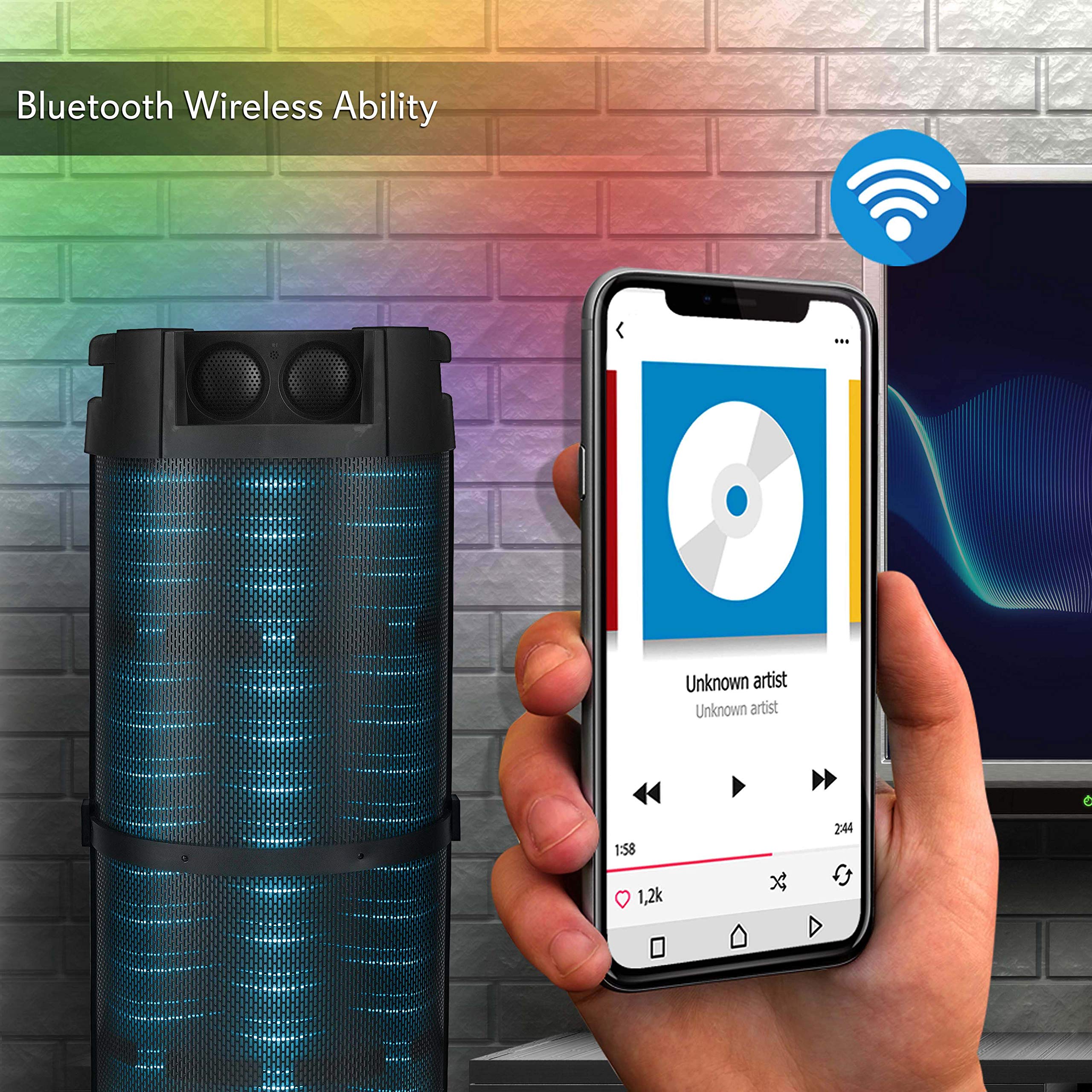Pyle PBMSPG298 Portable Boombox PA Speaker System - 800W Rechargeable Bluetooth Speaker with LED Lights, FM Radio, USB/MP3 Player, AUX & 1/4