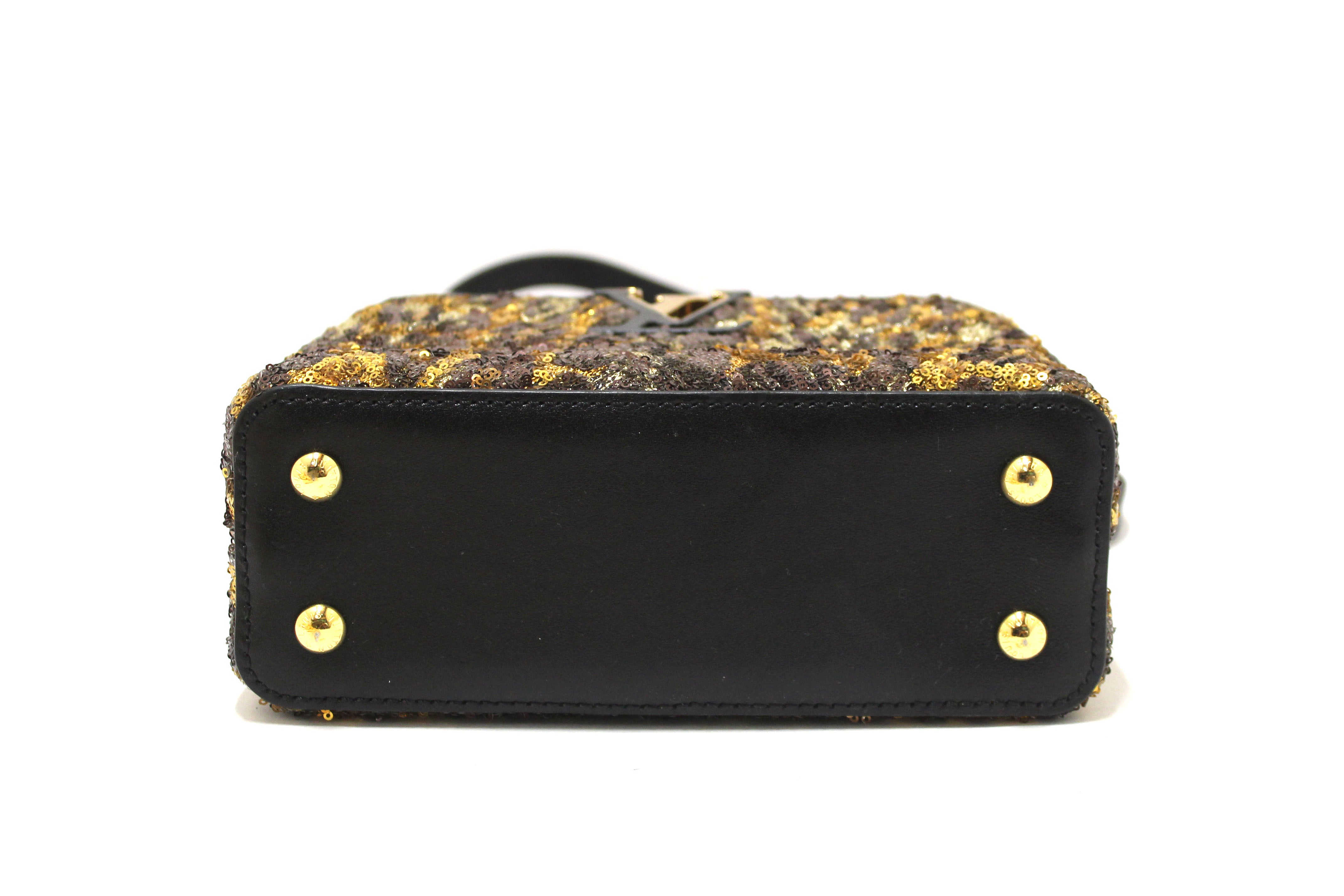 Authentic Louis Vuitton Capucine BB Handbag in Black & Gold with Leoflame Dore Sequins - Luxury Evening Bag for Parties, Weddings & Special Occasions