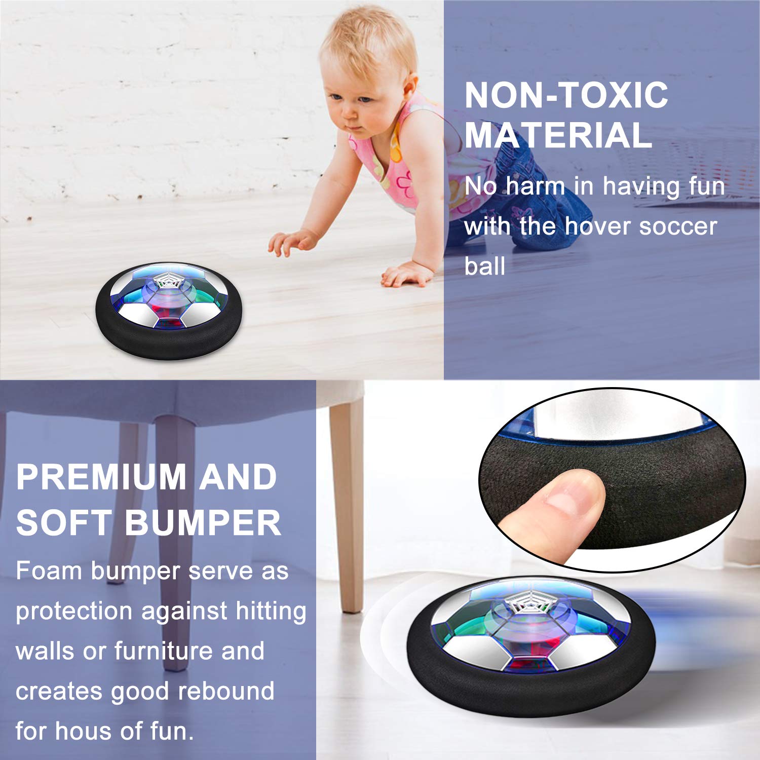 Rechargeable LED Hover Soccer Ball with Foam Bumper - Easter Basket Stuffers for Kids, Indoor Outdoor Sports Toys for Boys & Girls - Perfect for Birthday Parties, Easter Gifts & Backyard Games (Black)