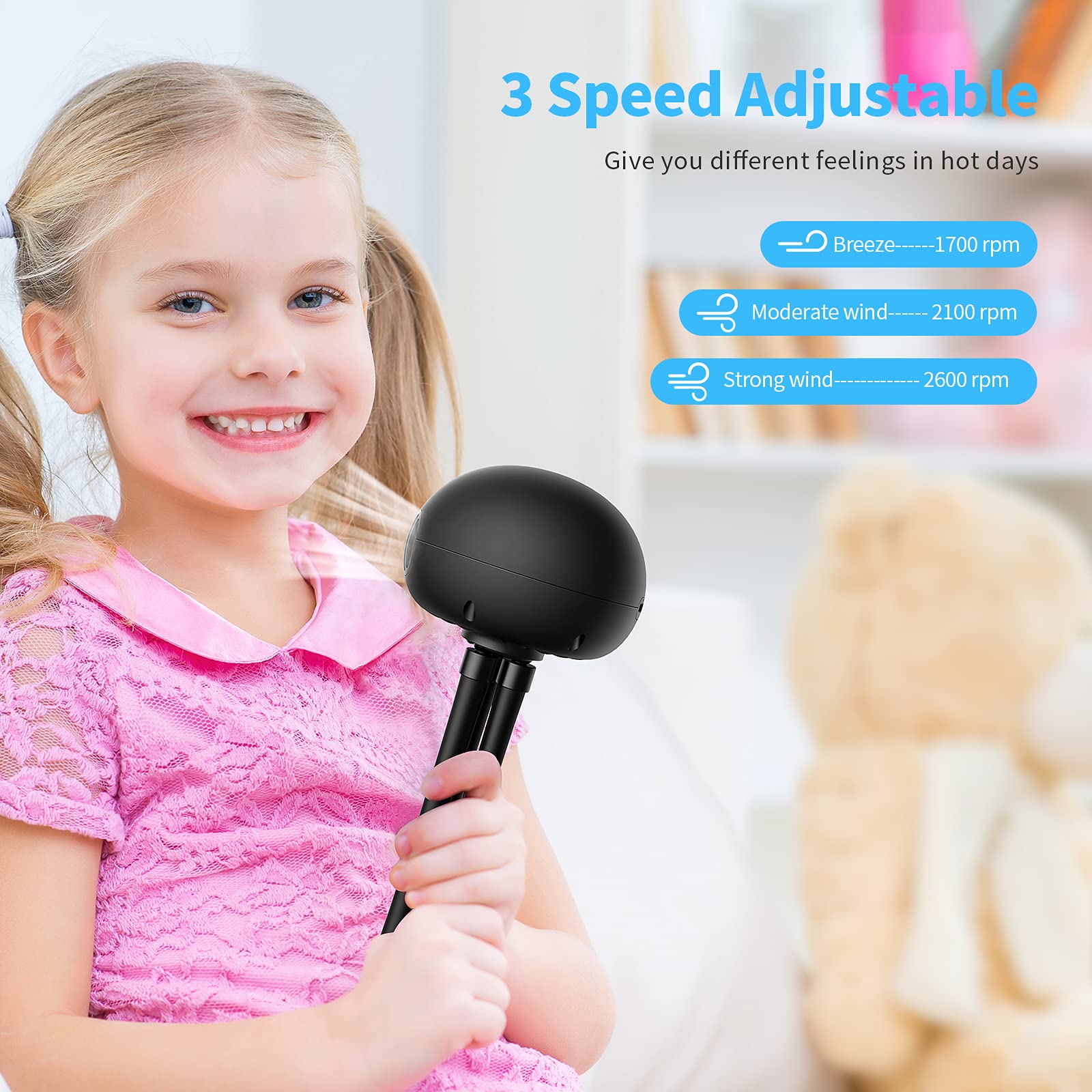 SMARTDEVIL Portable Clip-on Stroller Fan with 3000mAh Battery - 3 Speed Adjustable Baby Stroller Fan, Flexible Tripod Mini Desk Fan for Car Seat, Treadmill, Camping, Office & Outdoor Activities (Black)