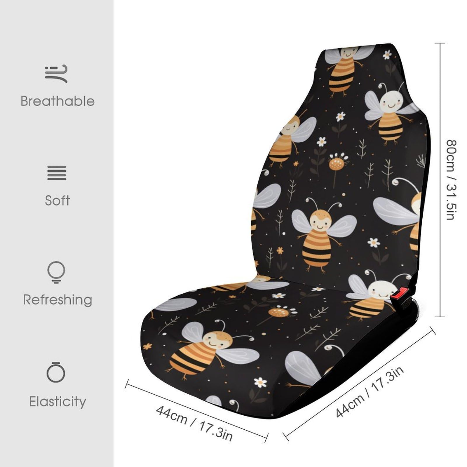 Floral Bee Car Seat Covers - Universal Fit Car Seat Protectors (2PCS) - Soft Washable Car Interior Accessories for Sedan, SUV & Truck - Perfect for Daily Commute, Road Trips & Pet Protection