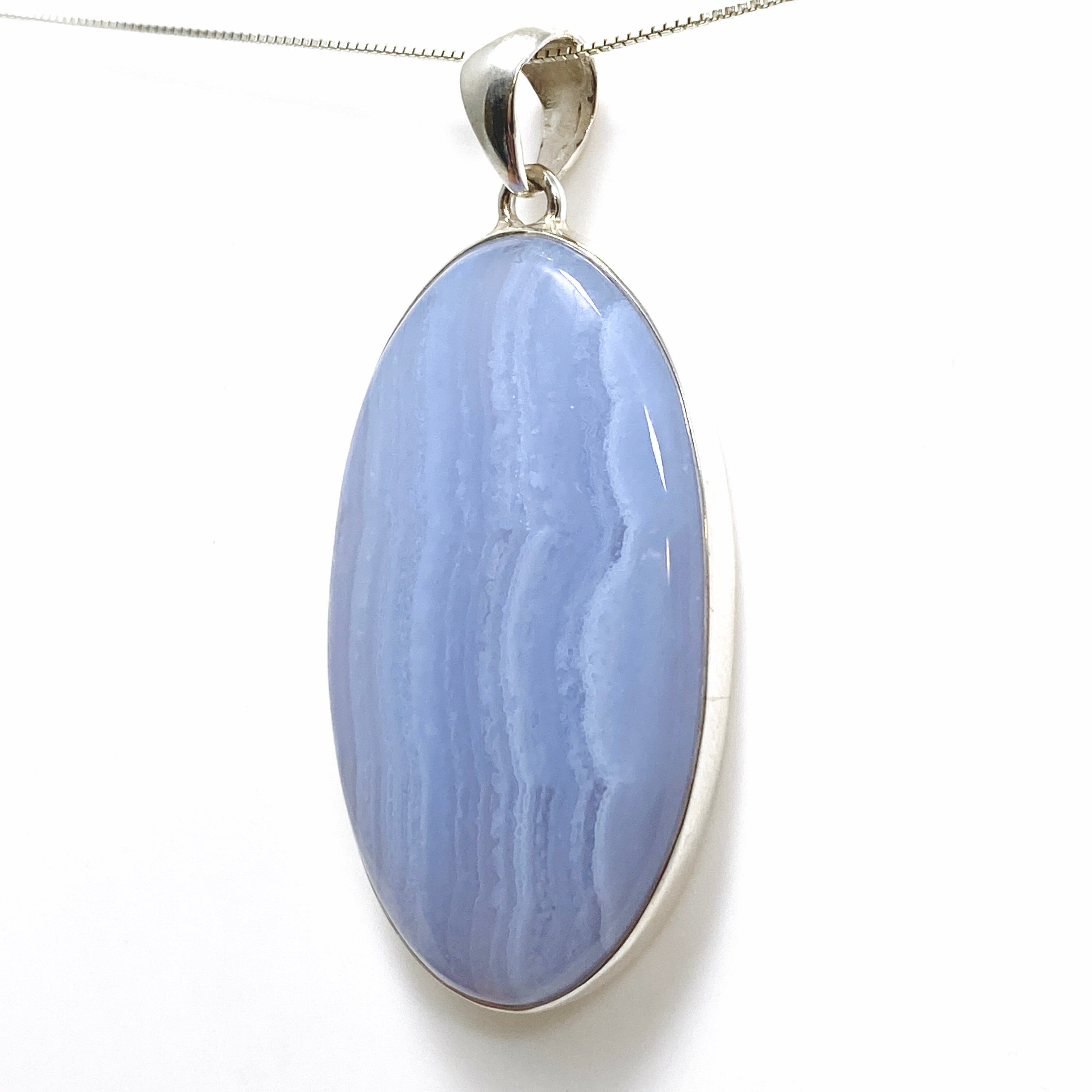 Blue Lace Agate Oval Cabochon Pendant KPGJ4825 - Natural Stone Jewelry for Women, Healing Crystal Necklace - Perfect for Meditation, Yoga & Spiritual Gifts