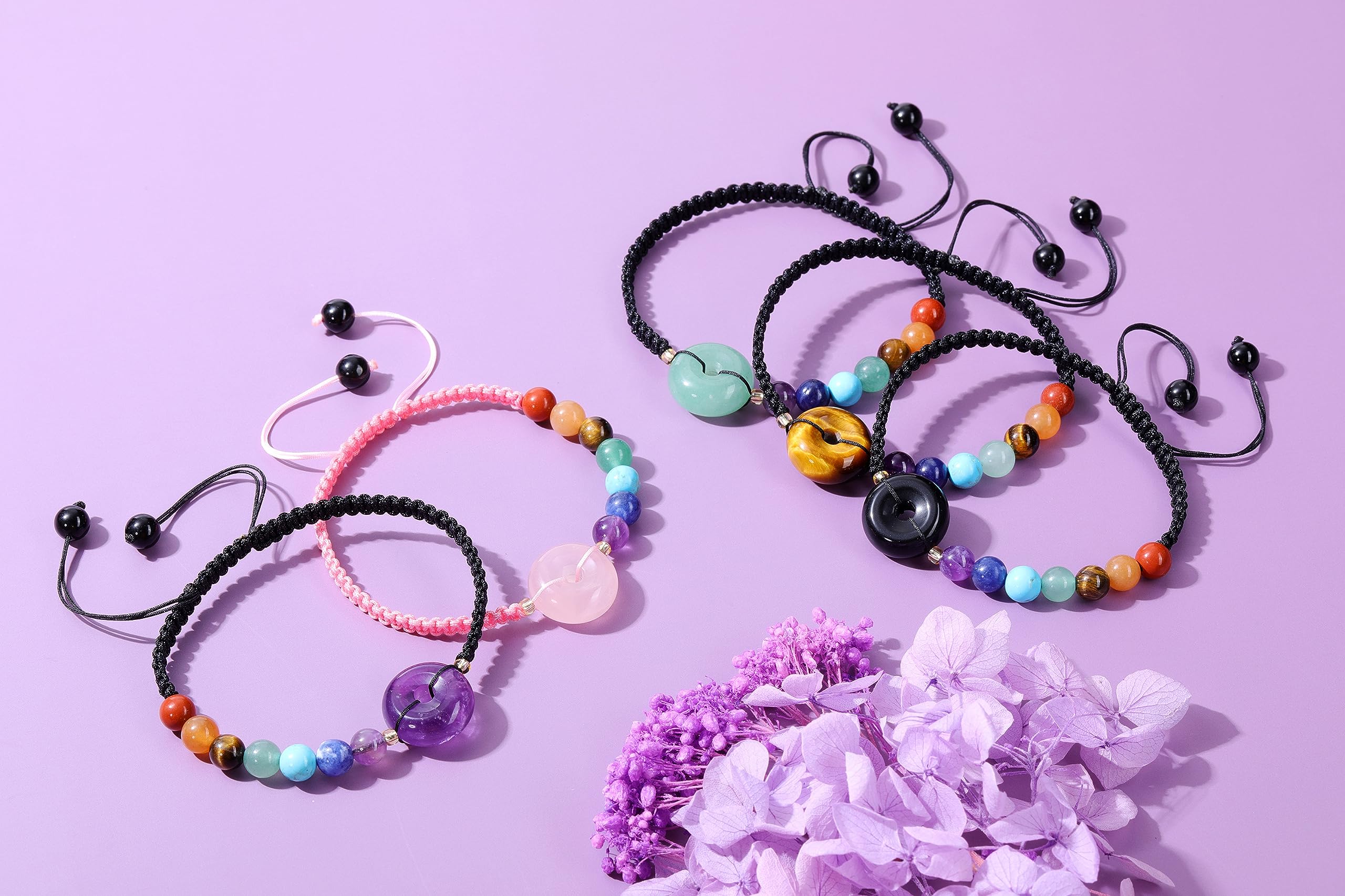 Jovivi Crystal Healing Bracelets for Women - 7 Chakra Beaded Donut Bracelet Set, Spiritual Jewelry Gifts for Meditation, Yoga & Positive Energy | Perfect for Daily Wear, Wellness Rituals & Mindful Gifting