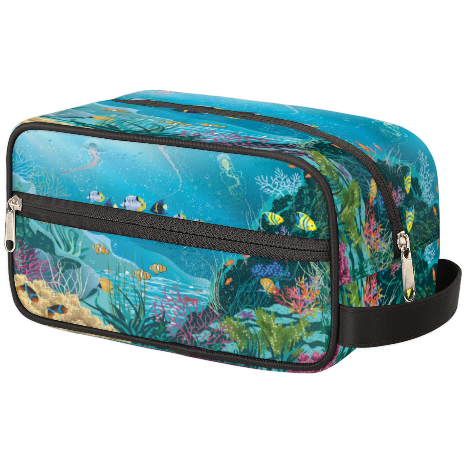 Tropical Fish Travel Toiletry Bag - Large Hanging Cosmetic & Shaving Bag for Women & Men - Perfect for Beach & Vacation Trips
