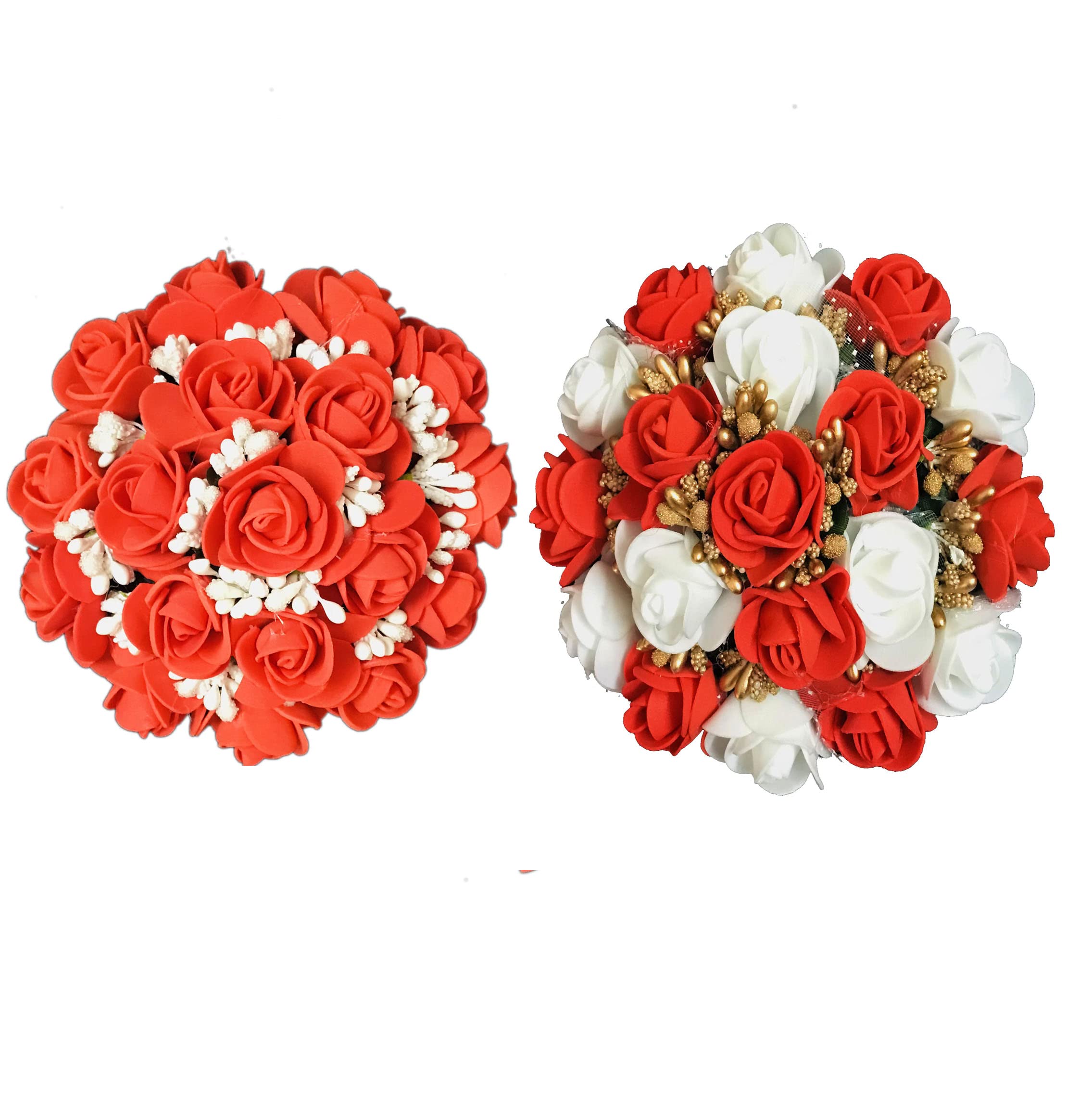 Arooman™ Bridal Artificial Flower Hair Jewelry Gajra/Bun Hair Accessories for Women & Girls - 2-Piece Set, Multicolor - Perfect for Weddings, Parties & Festive Occasions