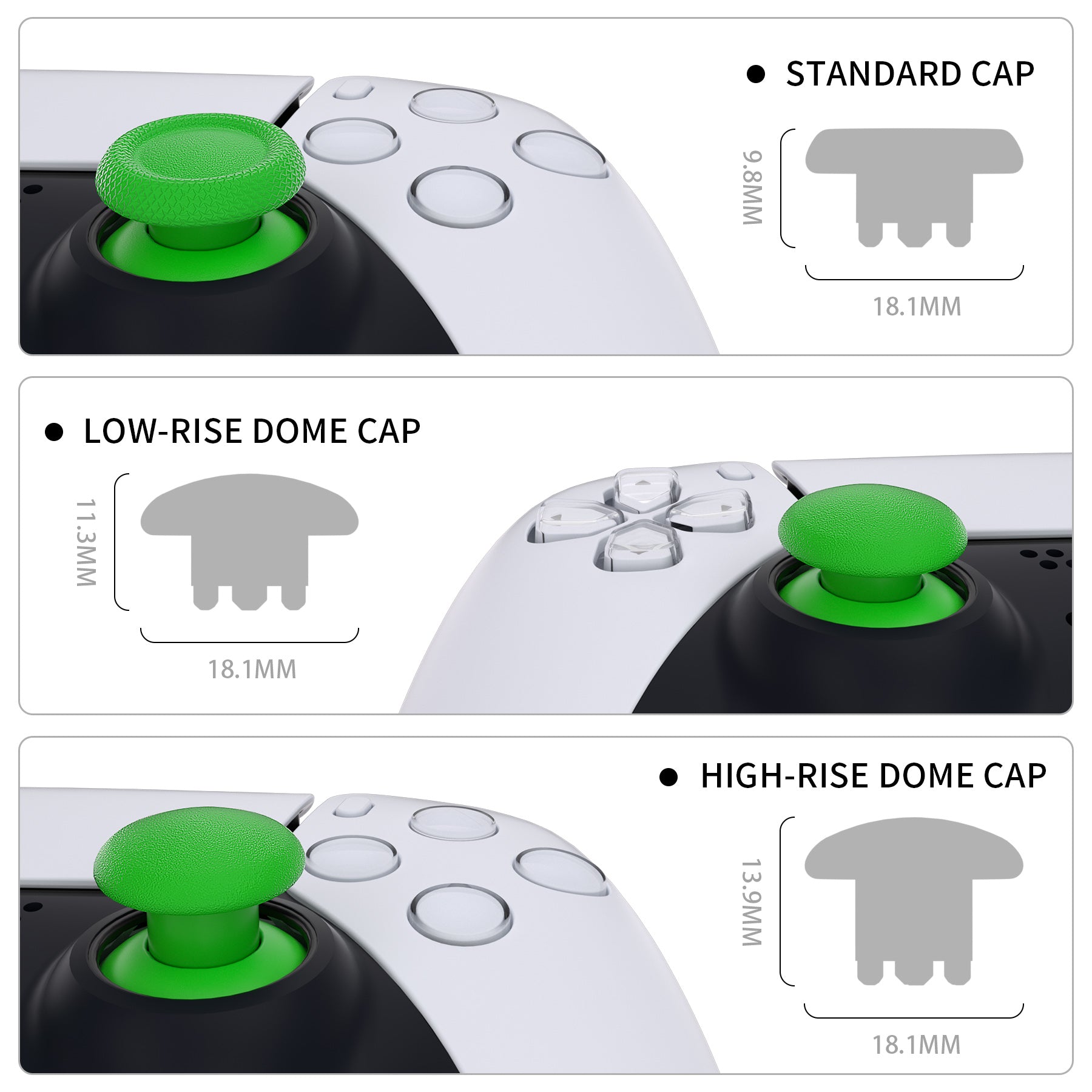 eXtremeRate EDGE Sticks Replacement Interchangeable Thumbsticks for PS5 & PS4 Controllers - Green | Compatible with All Models | Perfect for Gaming, FPS & Competitive Play