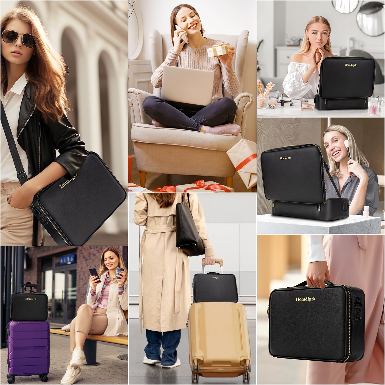 LED Makeup Bag with Adjustable Brightness Mirror - 14.6