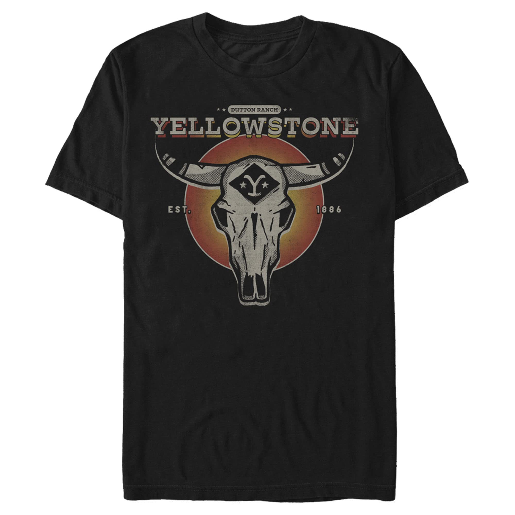 Men's Yellowstone Sunset Dutton Ranch Cow Skull Graphic T-Shirt | Western Style Tee for Cowboys & Ranchers | Perfect for Ranch Work, Rodeos & Country Music Festivals