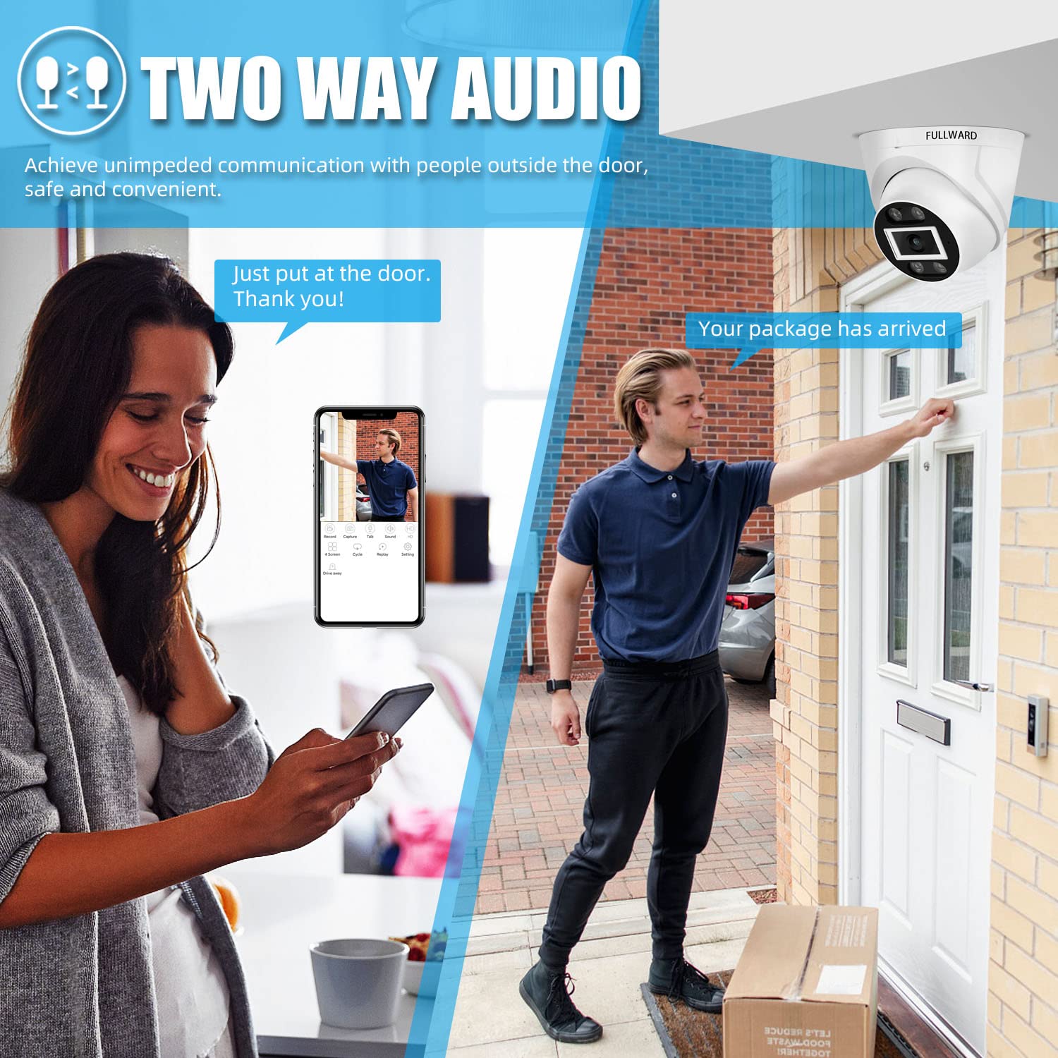 FULLWARD 5MP PoE Outdoor Security Camera with Human/Vehicle Detection, Ultra HD IP Dome Camera, 2-Way Audio, IP66 Weatherproof, Supports 512GB SD Card & Includes PoE Adapter - Ideal for Home, Office & Business Surveillance