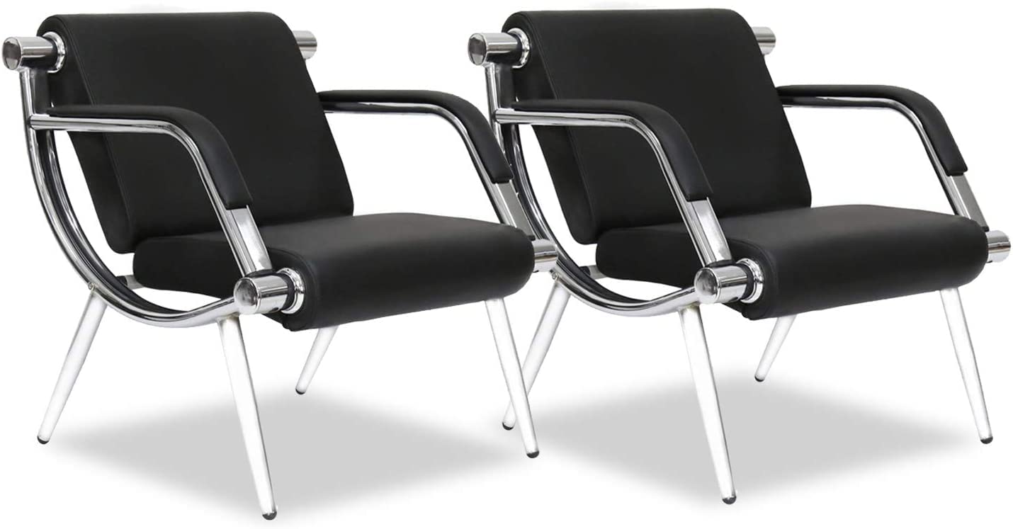 Kinsuite 2-Pack Black PU Leather Waiting Room Chairs with Arms - Office Guest Chairs, Reception Chairs for Salon, Barber Shop, Airport, Bank & Lobby - Comfortable Seating Solution for Waiting Areas