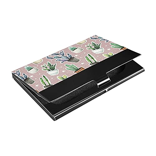 Premium Metal & Leather Business Card Holder for Men & Women - Portable Cactus Design Card Case for Professional Networking, Office, and Business Meetings