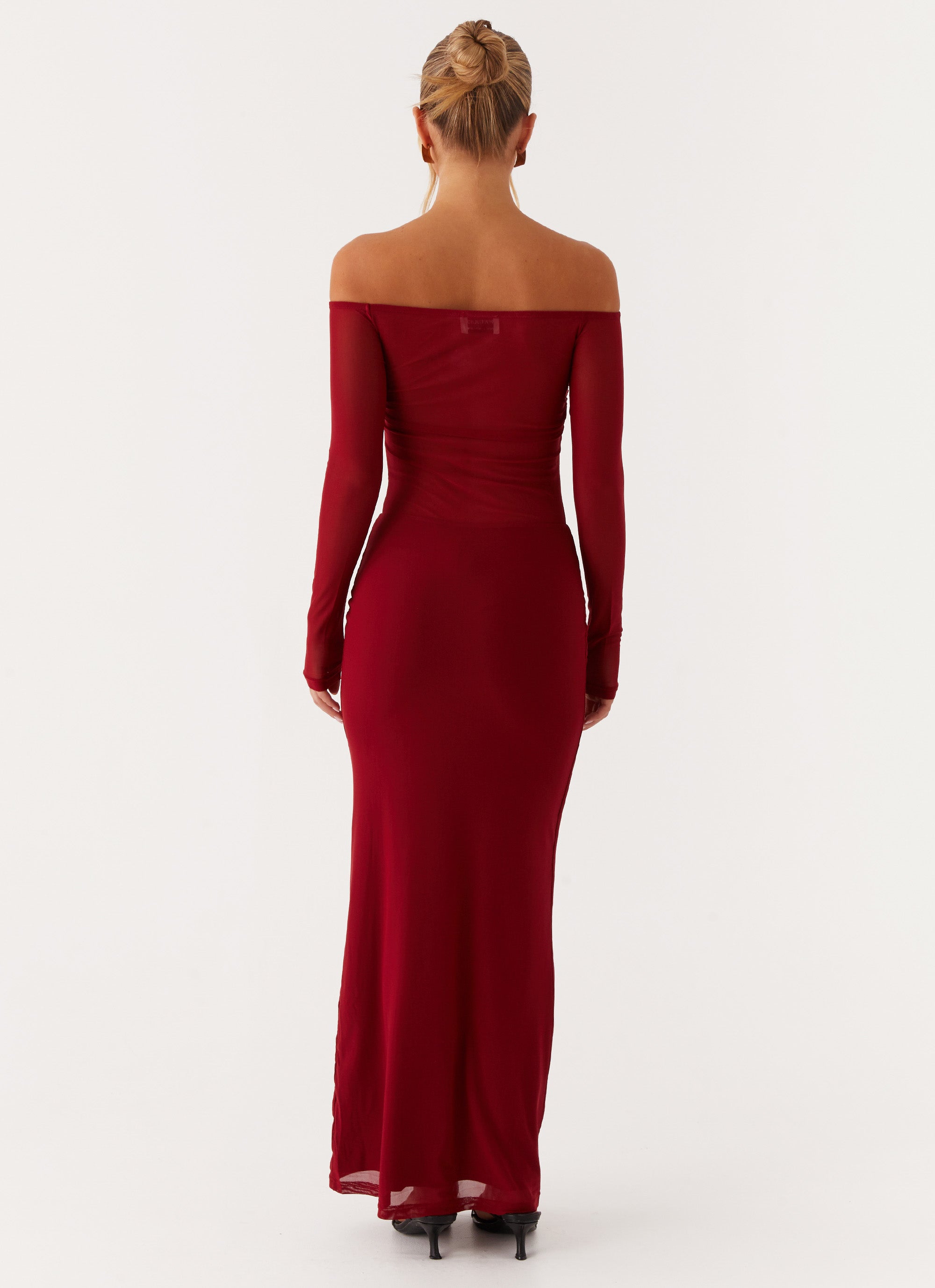 Divine Beauty Women's Mesh Maxi Dress - Elegant Long Sleeve Flowy Boho Style Evening Gown in Maroon for Parties, Weddings & Special Occasions