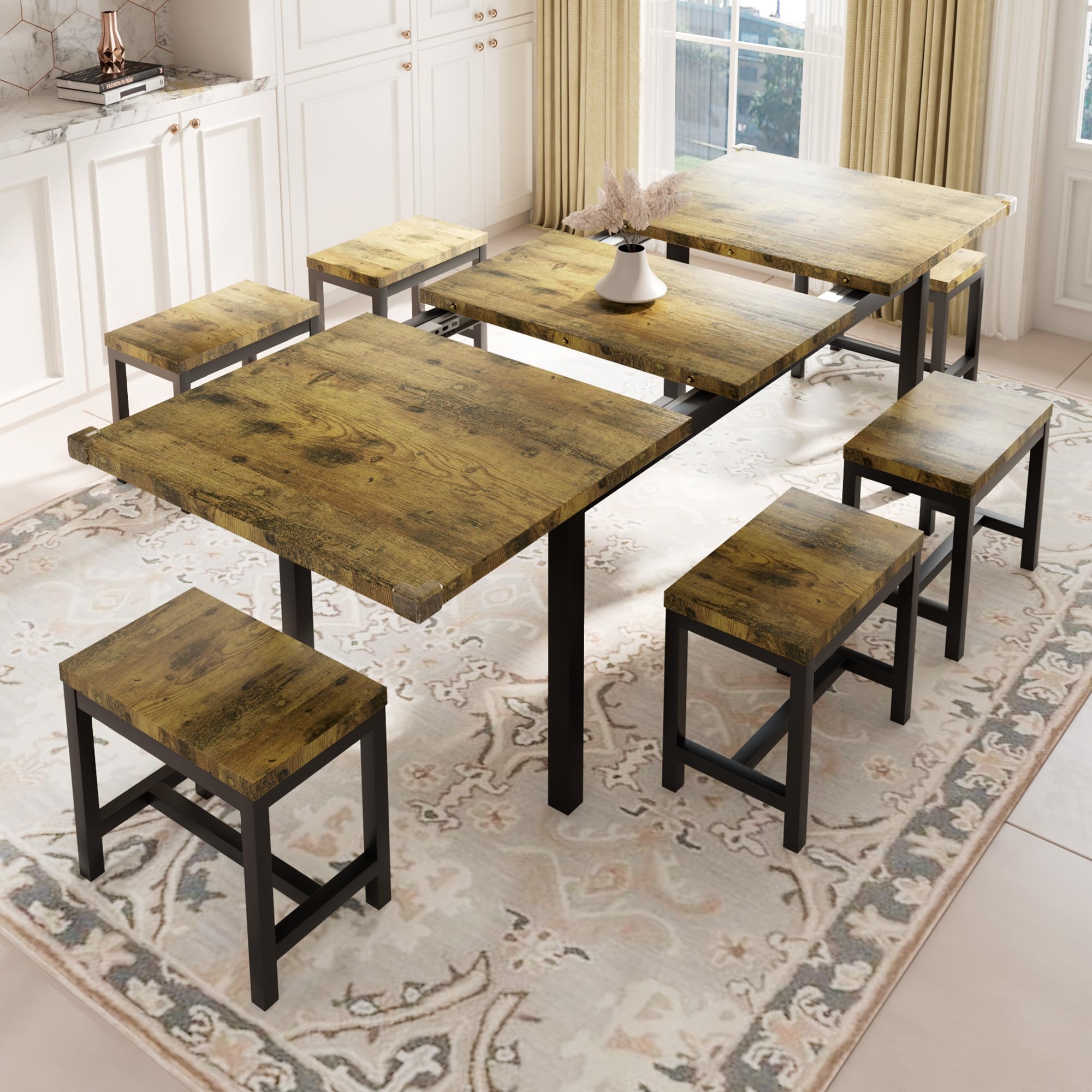 Feonase 7-Piece Extendable Dining Table Set with 6 Stools - 63