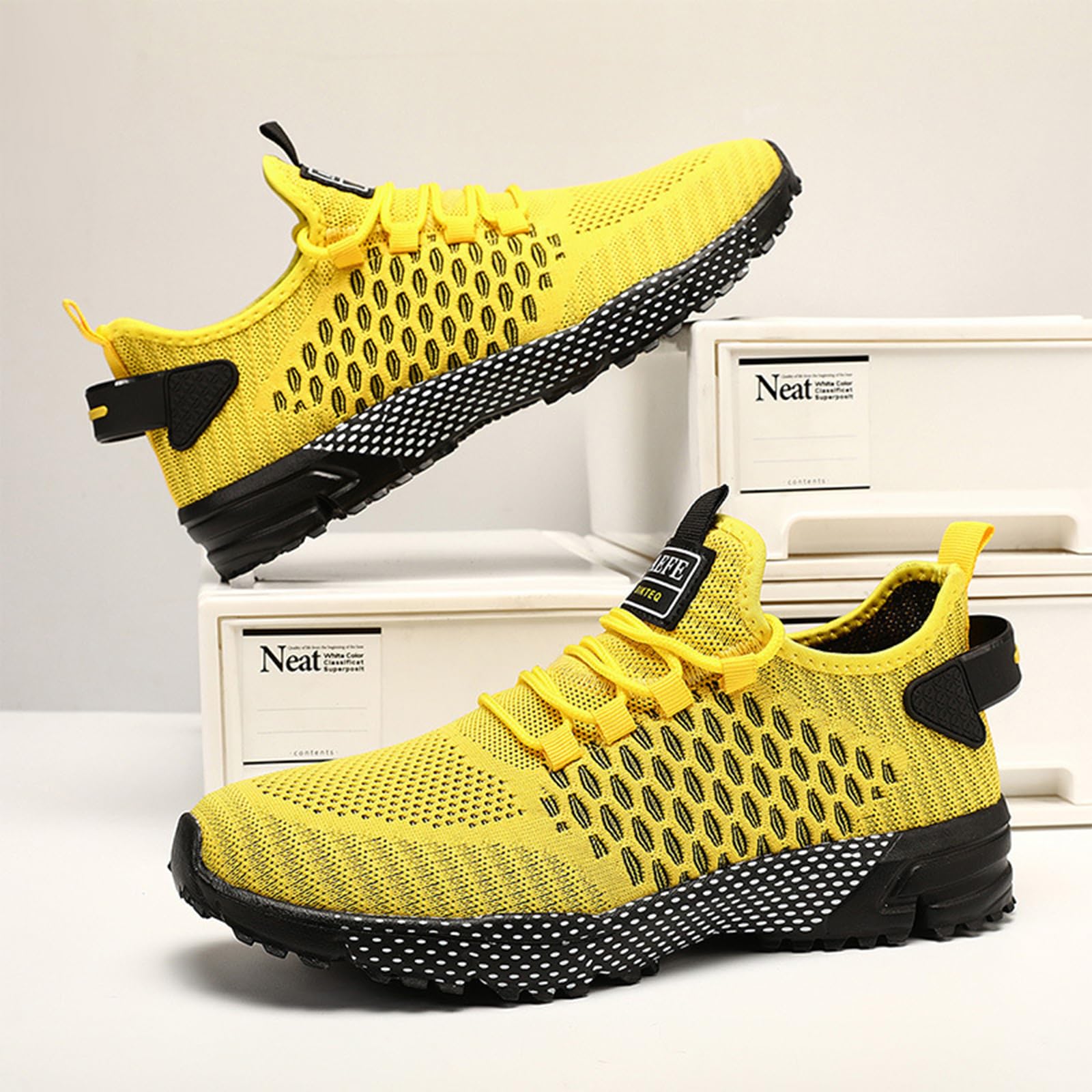 Ephirebra Men's Knitted Mesh Flat Sneakers - Slip-On & Lace-Up Casual Low Top Walking Shoes | Breathable Lightweight Non-Slip Comfortable Sport Shoes for Gym, Running, Travel & Daily Wear