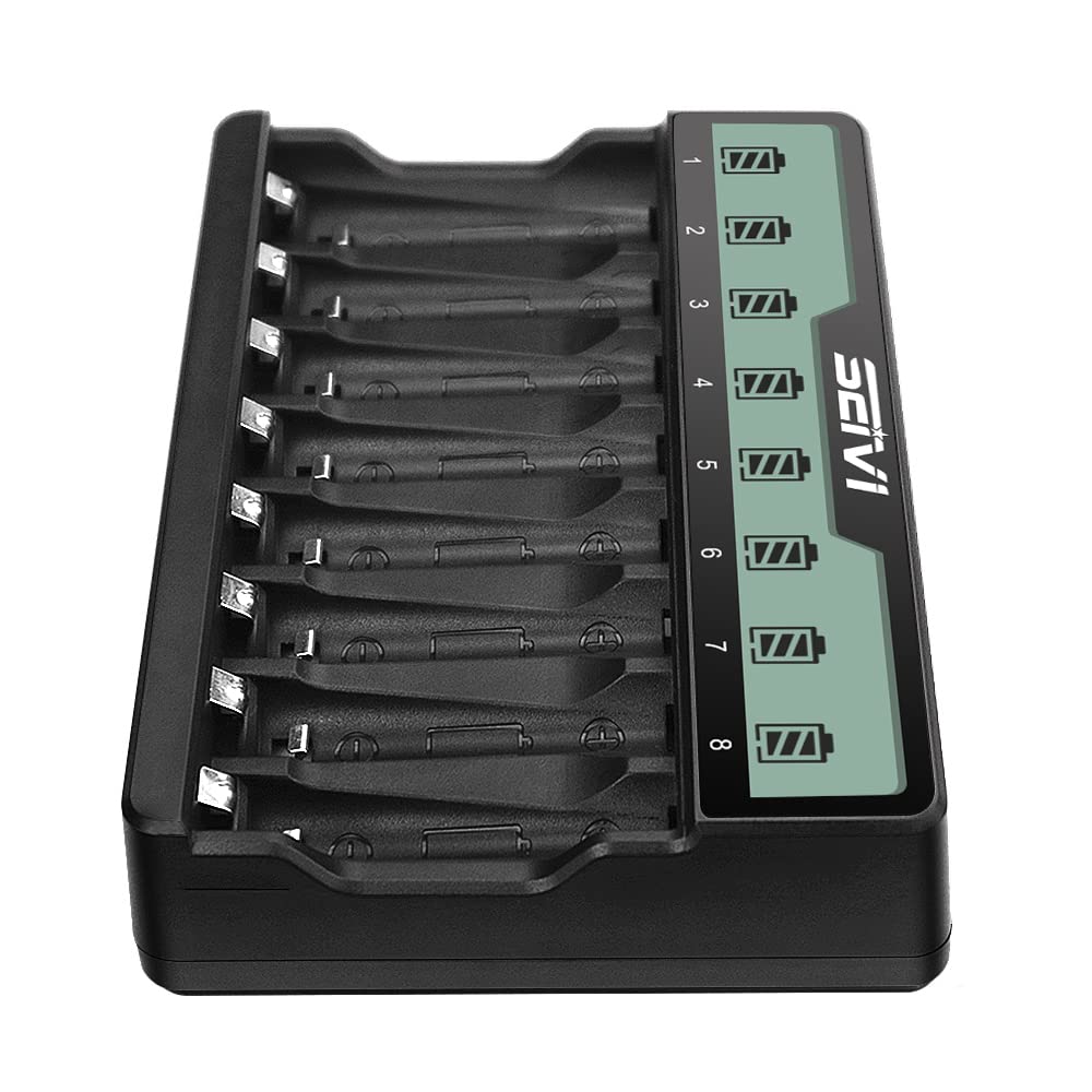 8 Bay AA AAA Battery Charger - Fast USB Charging for Ni-MH Rechargeable Batteries 1.2V with Independent Slots & USB Cable | Perfect for Cameras, Toys, Flashlights & Home Electronics (Battery Not Included)