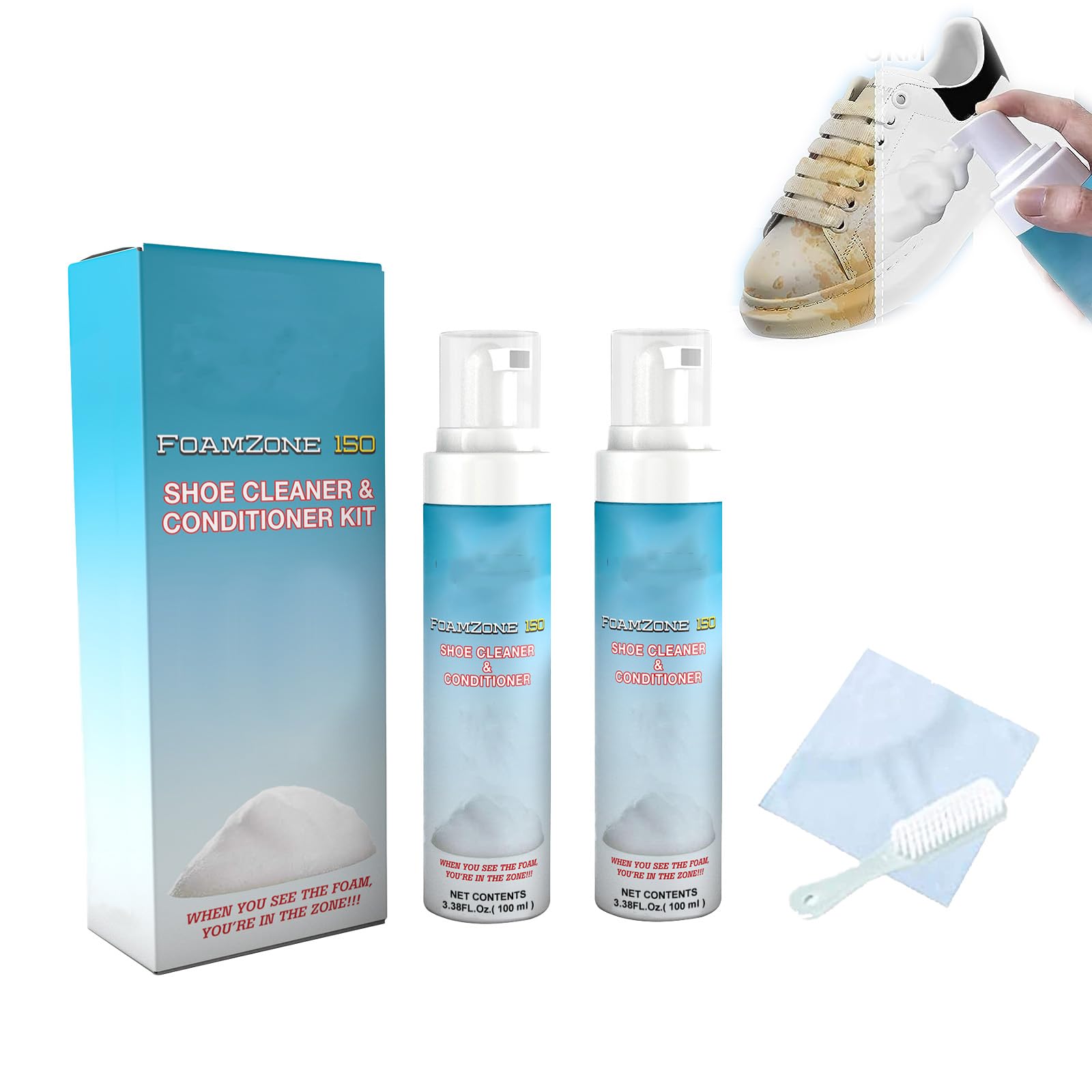 ETUIH Shoe Cleaner Foam - Sneaker & Shoe Cleaning Kit with Stain Remover, Hair Brush & Towel (2PCS) - Gentle Foam Cleanser for Shoes, Boots & Sneakers - Perfect for Sports, Work & Everyday Use