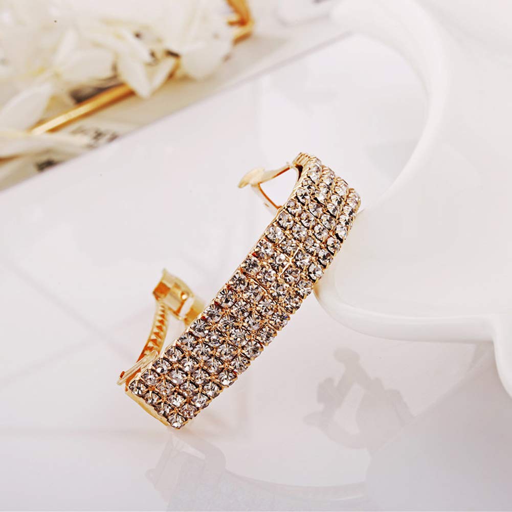 2Pcs Elegant Rhinestone Hair Clips - Sparkly Semicircle Metal Spring Ponytail Holders for Women & Teens (Silver & Gold) | Perfect for Weddings, Parties & Daily Hair Accessories