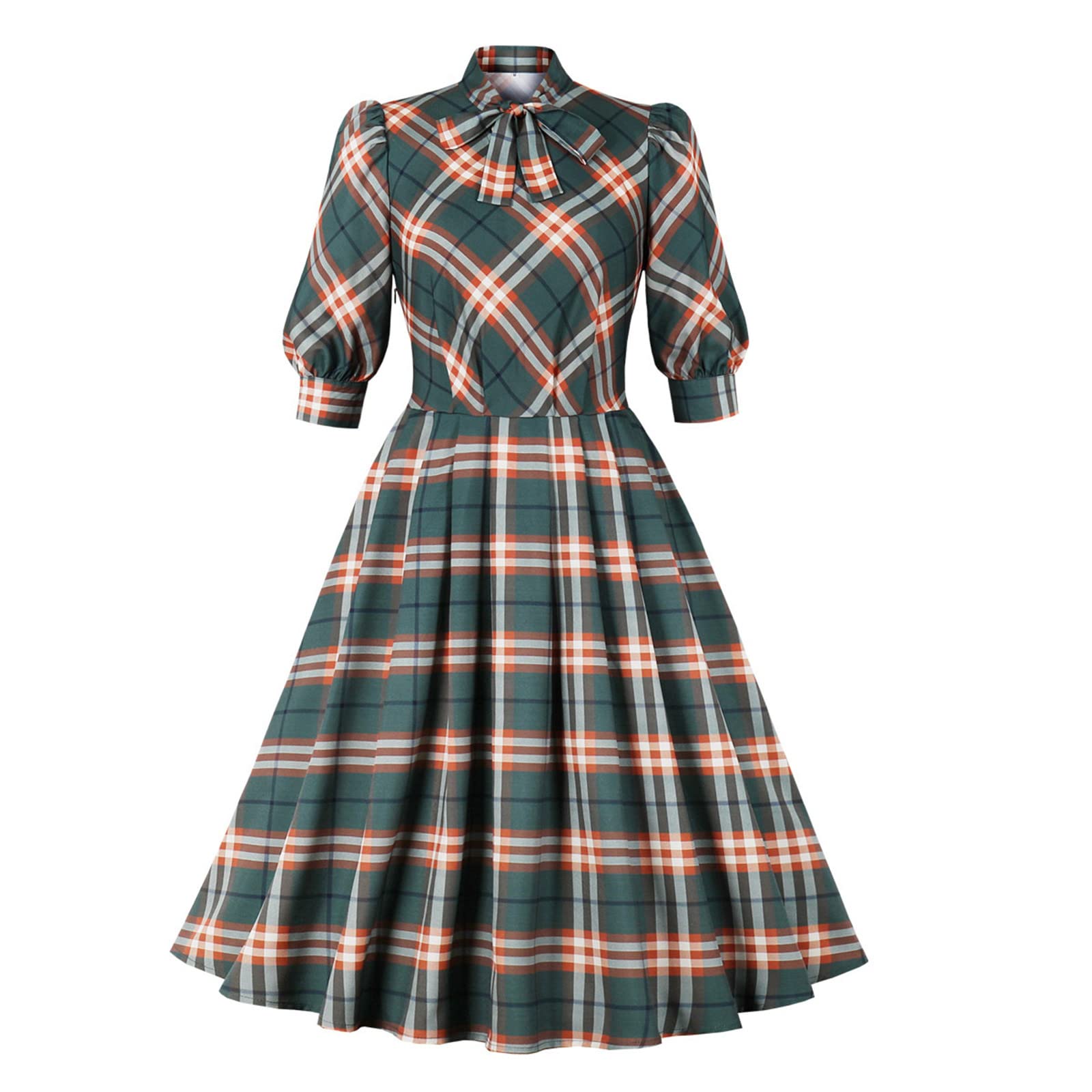 Vintage Long Evening Party Dress for Women - Elegant Plaid Tunic Bodycon Swing Dress | Perfect for Formal Events, Date Nights & Special Occasions
