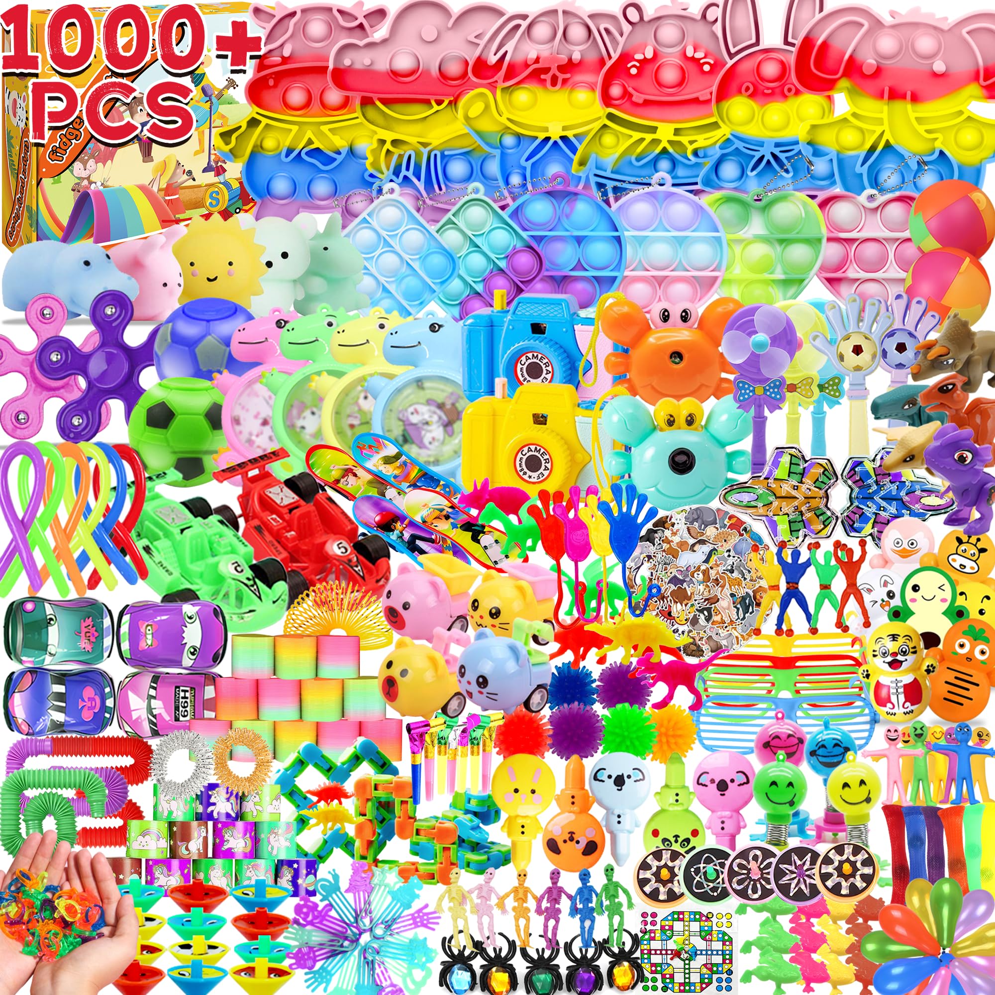 1000+ PCS Kids Party Favors Bulk Pack - Fidget Toys, Valentines Stocking Stuffers, Birthday Gifts, Treasure Box Fillers, Goodie Bag Supplies, Carnival Prizes & Classroom Sensory Toys for Stress Relief & Fun Activities