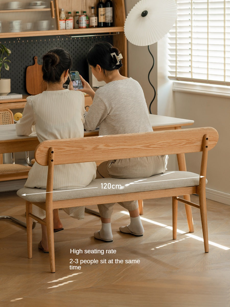 Solid Oak Wood Bench with Soft Cushion and Backrest - Durable Long Seating for Entryway, Dining Room, or Bedroom