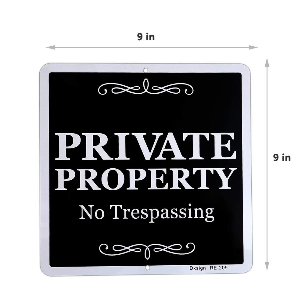 Black No Trespassing Private Property Sign - 9x9 Inch Durable Aluminum Metal Sign, UV Protected & Weatherproof for Indoor/Outdoor Use - Perfect for Home, Business, Yard & Farm Security (2-Pack)
