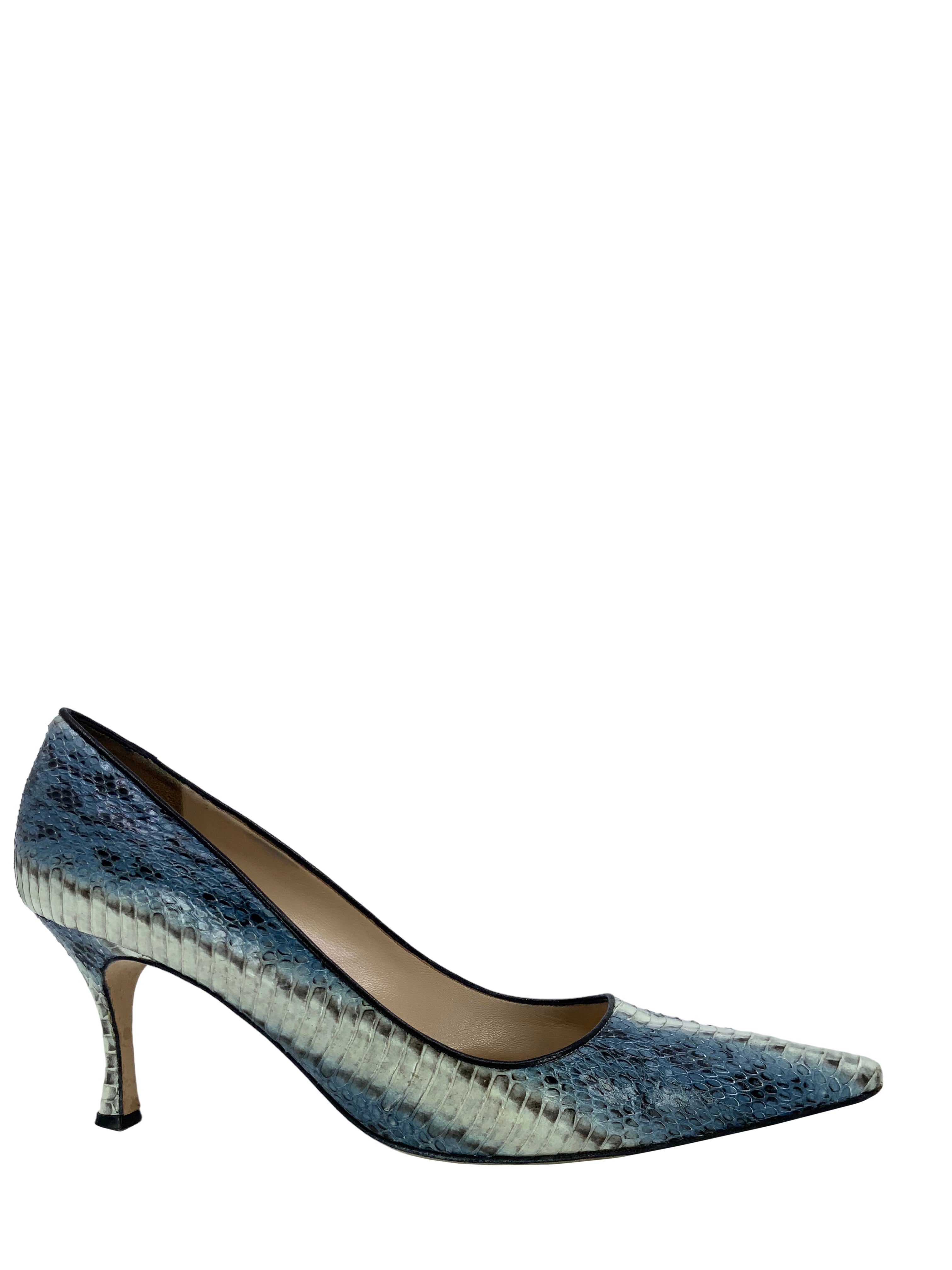 Manolo Blahnik Newcio Snakeskin Heels Women's Size 9.5 Luxury Designer Pumps for Weddings, Parties & Special Occasions