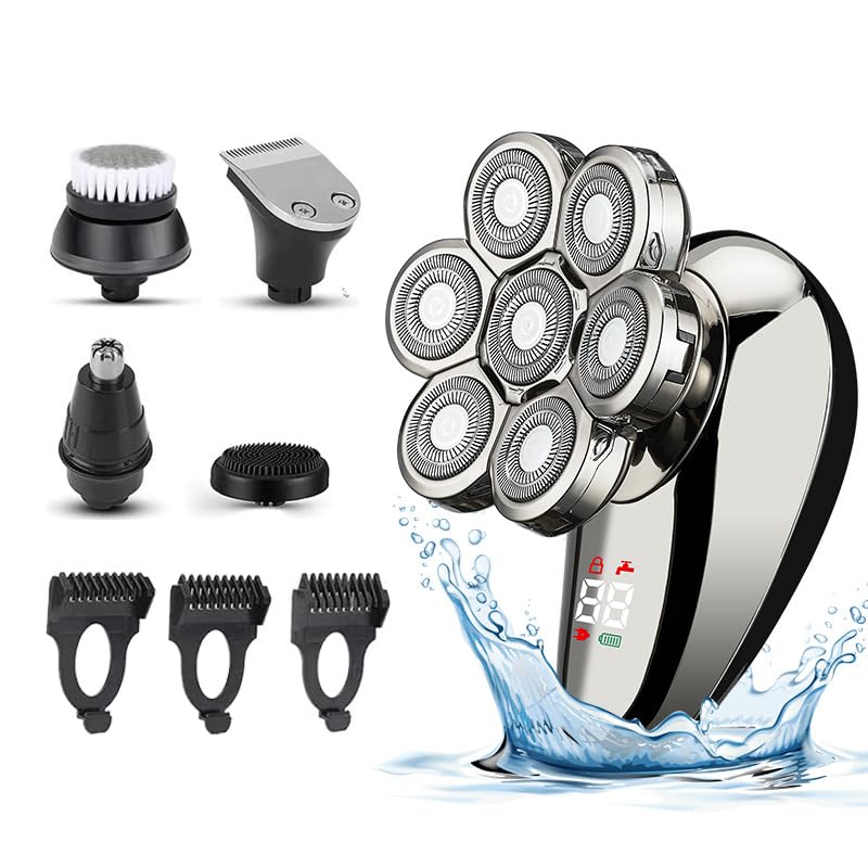 Professional Rechargeable Electric Head Shaver for Men - Powerful Cordless Beard Trimmer & Body Grooming Kit with Precision Blades, Silver | Perfect for Travel, Home Use & Daily Facial Hair Maintenance