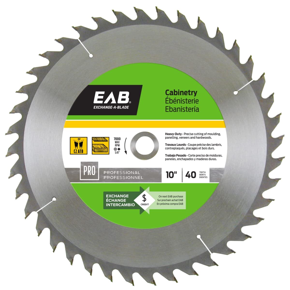10-Inch x 40T Professional Finishing Saw Blade for Cabinetry - Recyclable & Replaceable - Perfect for Woodworking, Trim Work, and DIY Projects