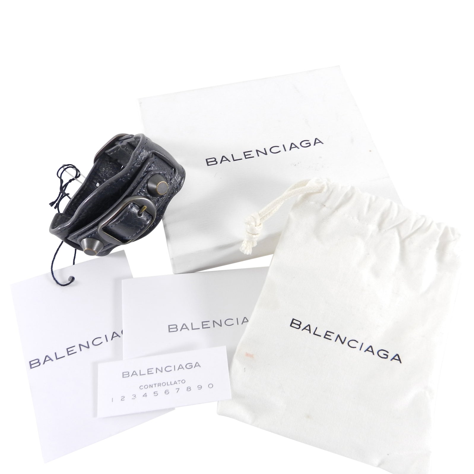Balenciaga Dark Charcoal Grey Leather Cuff Bracelet for Men & Women | Luxury Designer Bangle | Fashion Accessory for Parties, Weddings & Everyday Wear