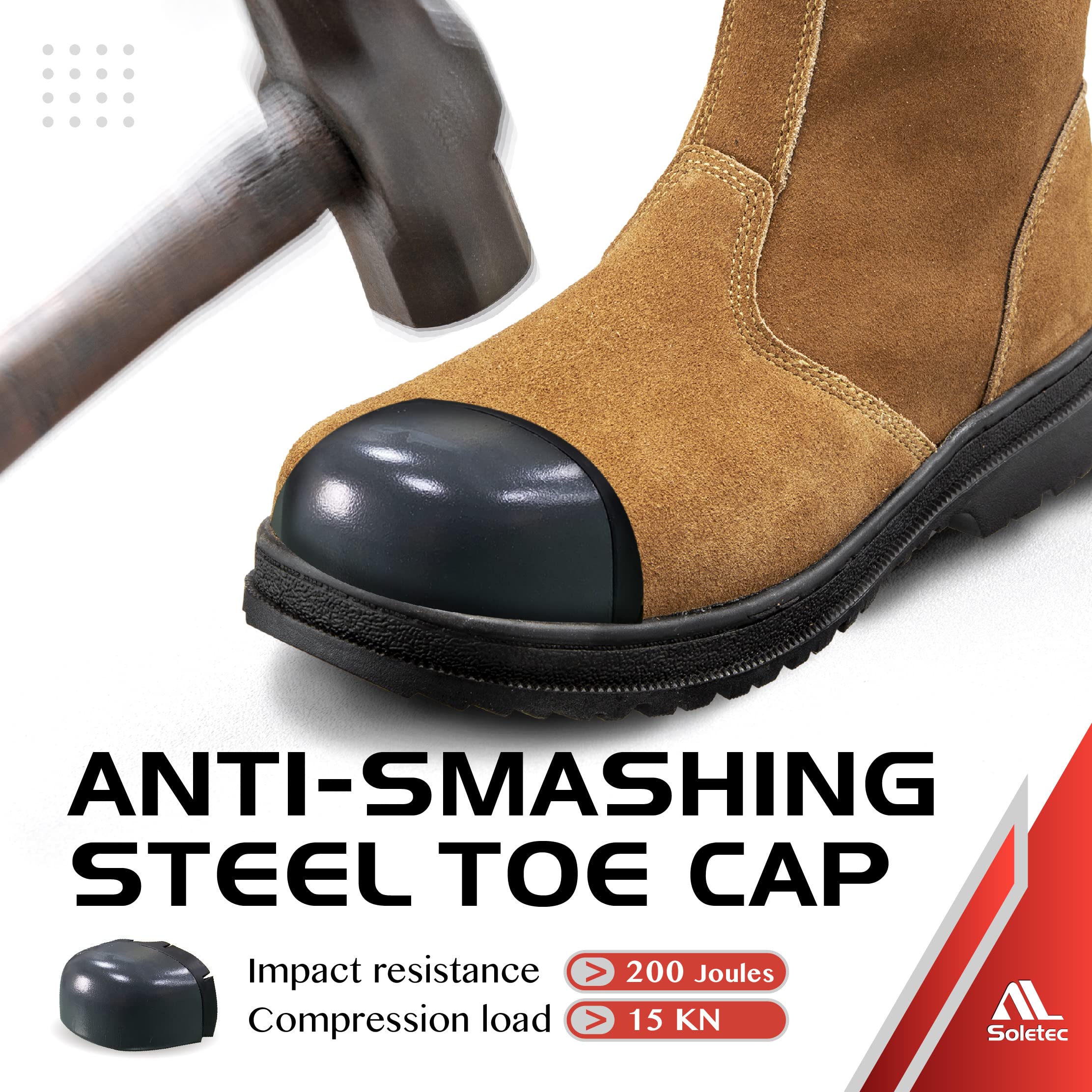 Steel Toe Work Boots for Men & Women - Chelsea Style Industrial Safety Shoes with Oil Resistant Outsole & Side Zip - 7.5 Inch Construction Boots for Workplace, Warehouse & Outdoor Work