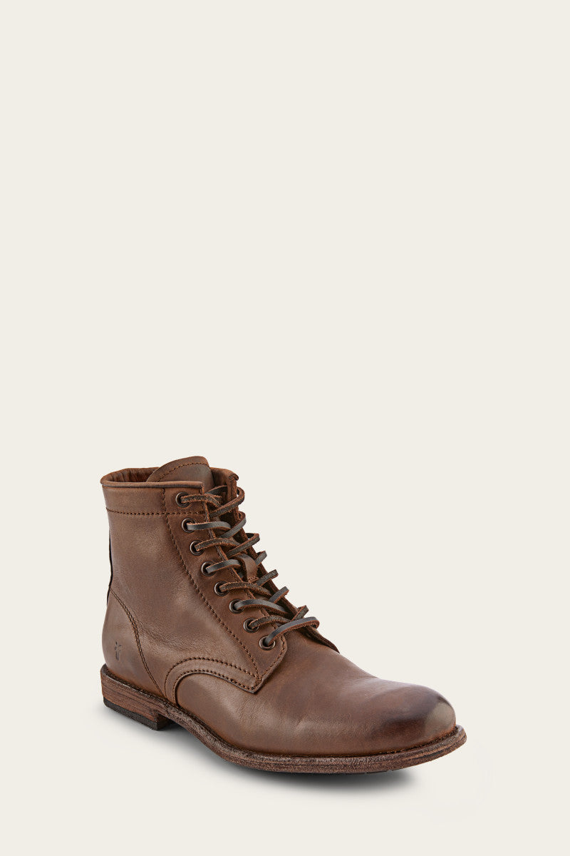 Tyler Men's Lace-Up Tan Leather Boots - Classic Casual & Work Boots for Outdoor, Hiking, and Everyday Wear